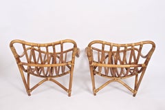 Pair of French Bamboo and Rattan Lounge Chairs, 1960's