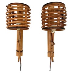 Pair of French Bamboo & Rattan Sconces in the style of Louis Sognot