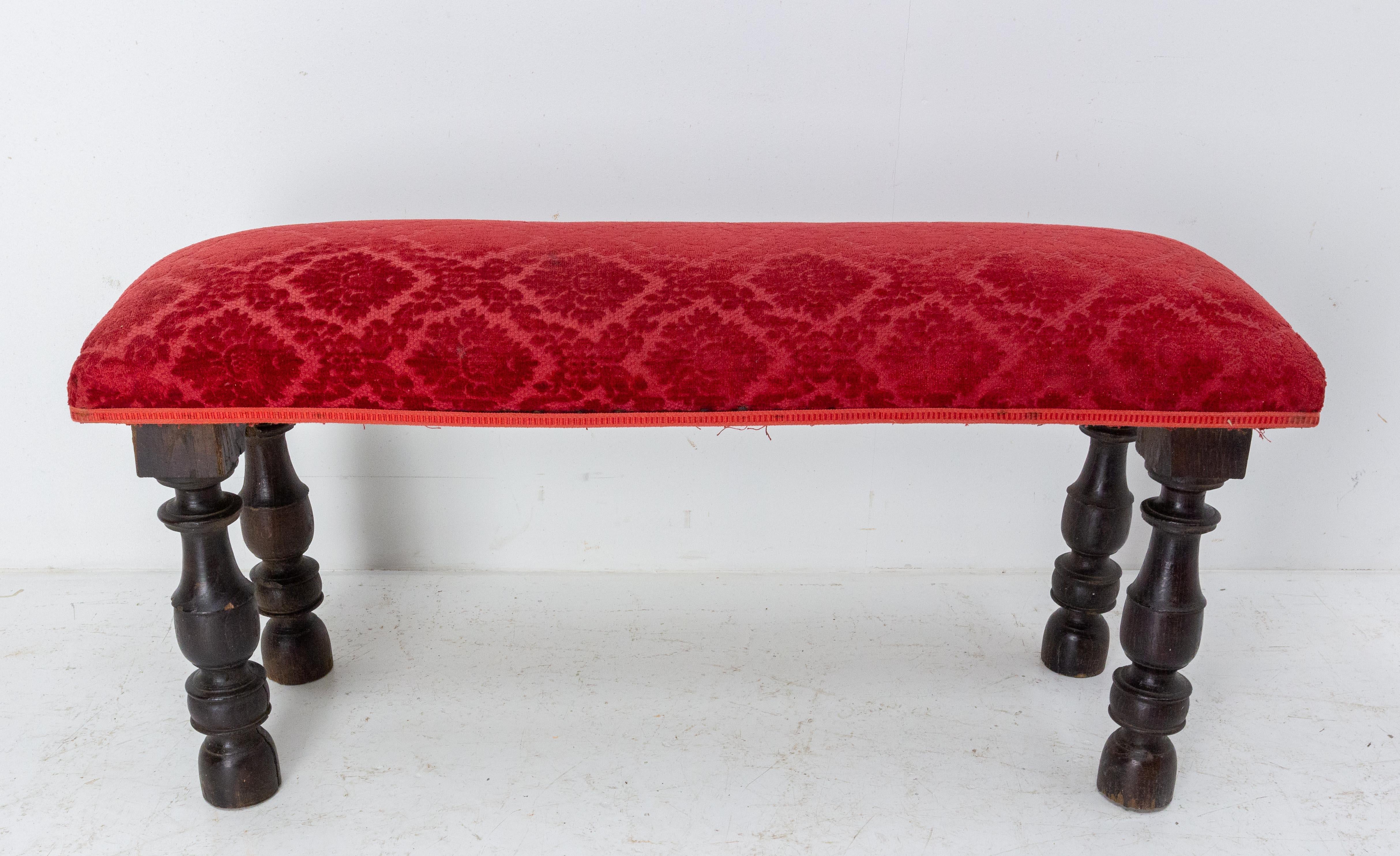 20th Century Pair of French Banquettes Benches Chestnut and Upholstery, circa 1900 For Sale