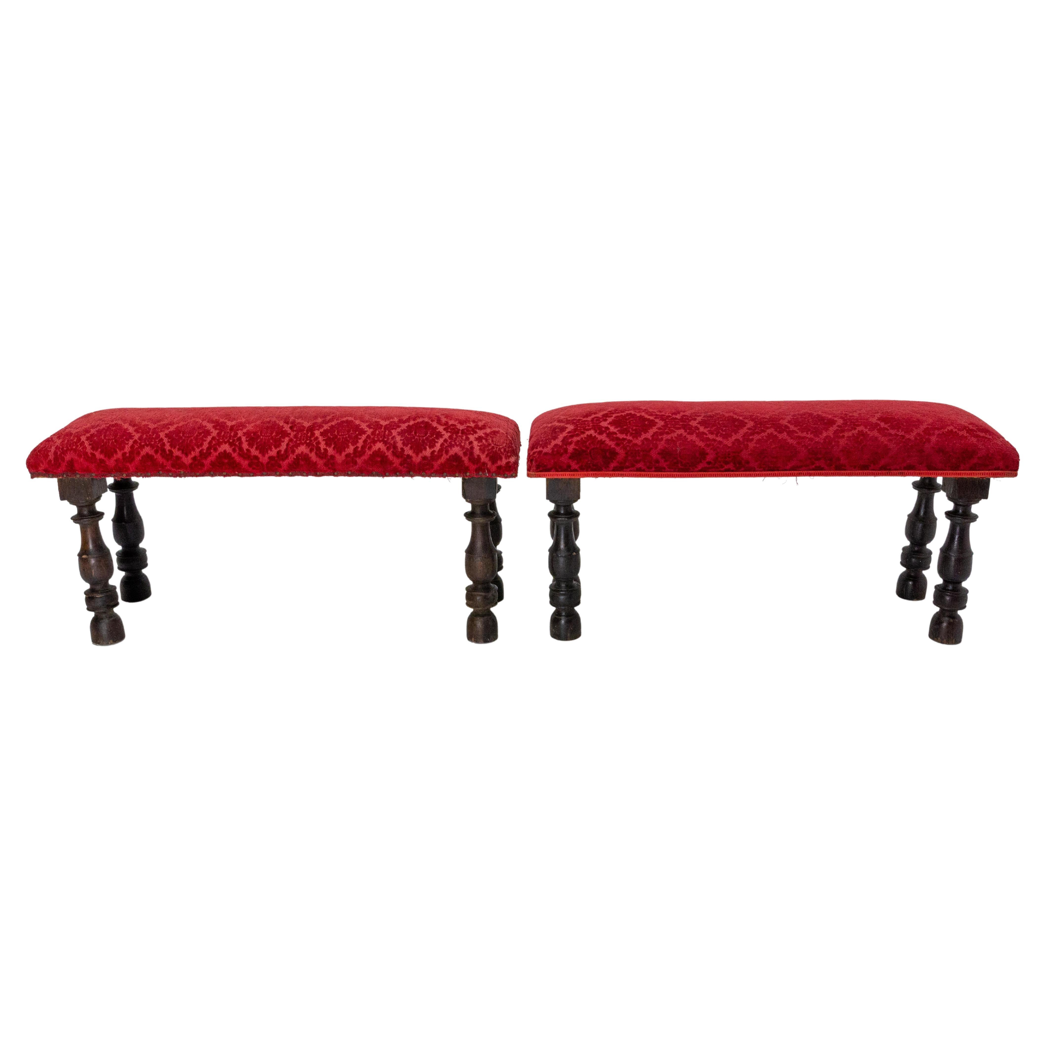 Pair of French Banquettes Benches Chestnut and Upholstery, circa 1900 For Sale