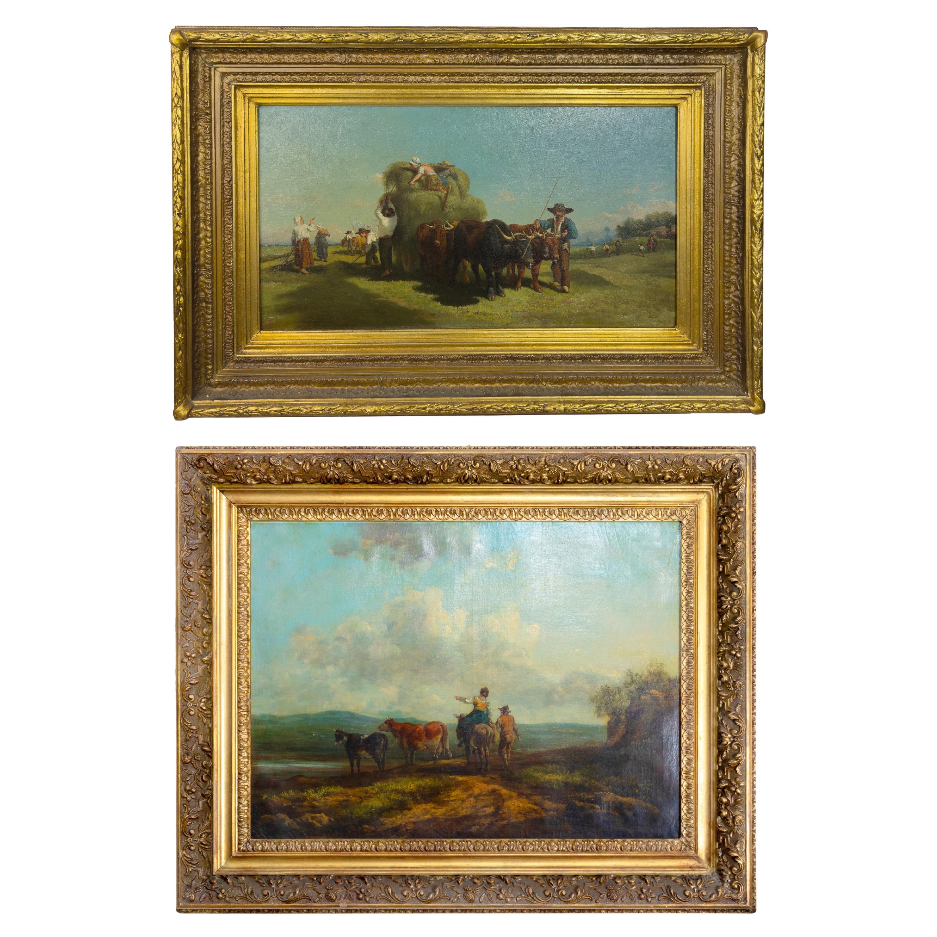 Coppia di dipinti francesi di Barbizon, dopo Rosa Bonheur e Charles Ceramano in vendita