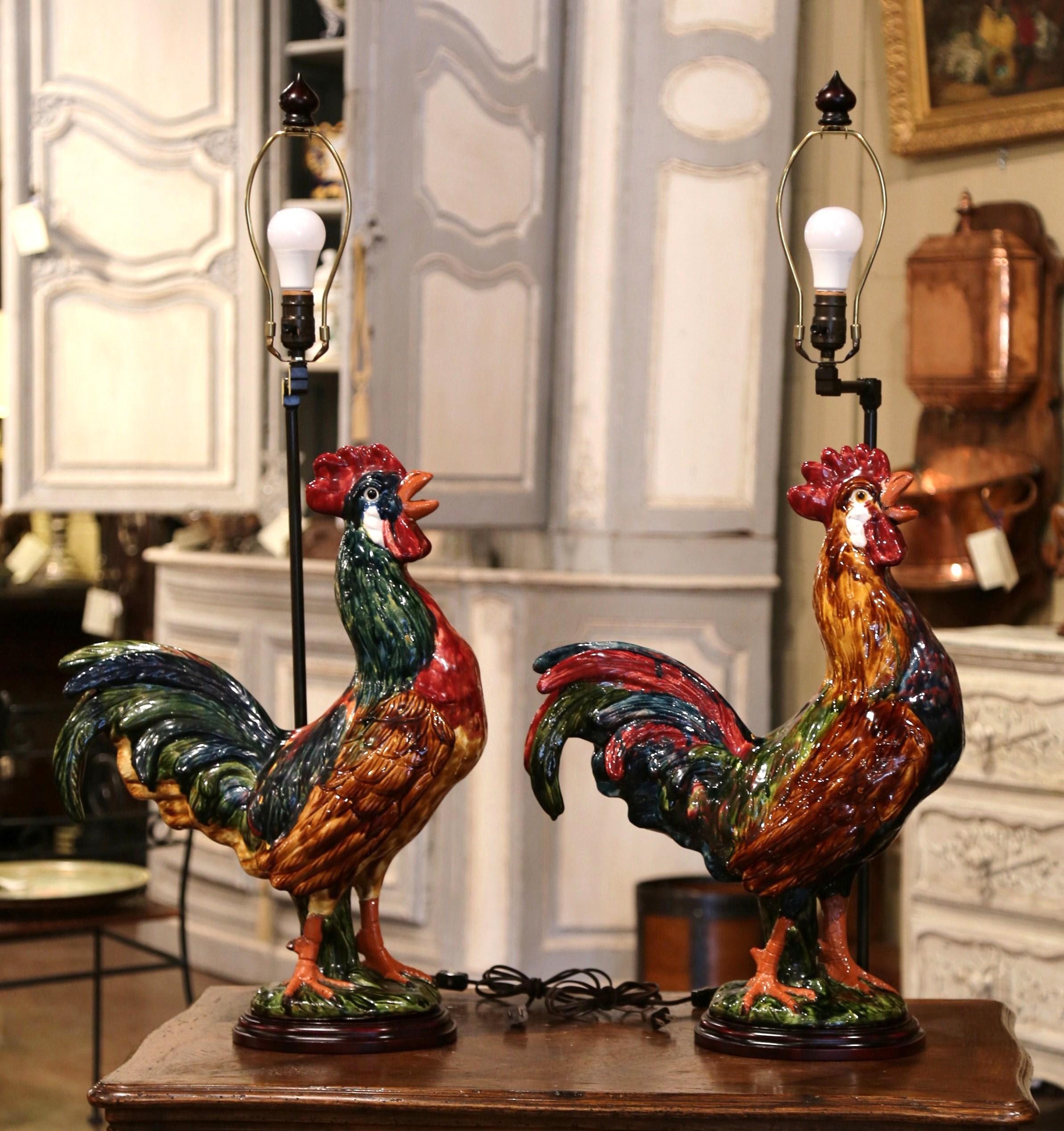 vintage ceramic rooster lamp