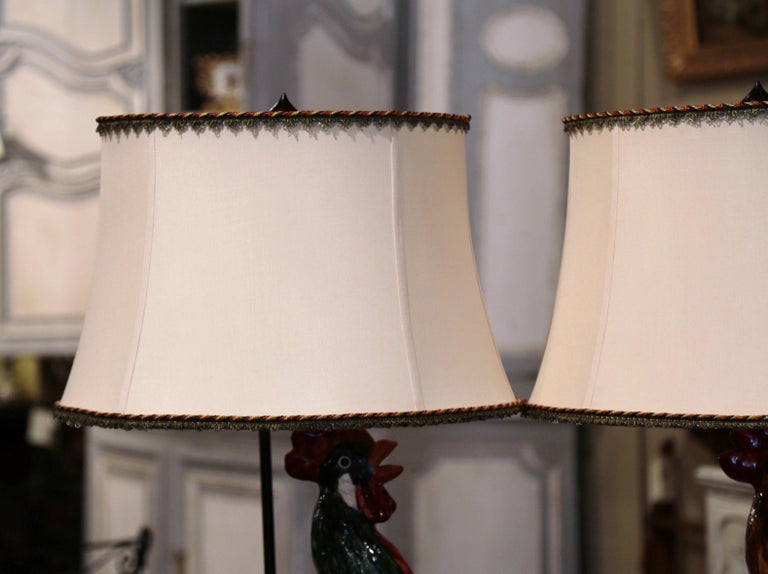 Pair Of French Barbotine Ceramic, Candelabra Table Lamp With Shader