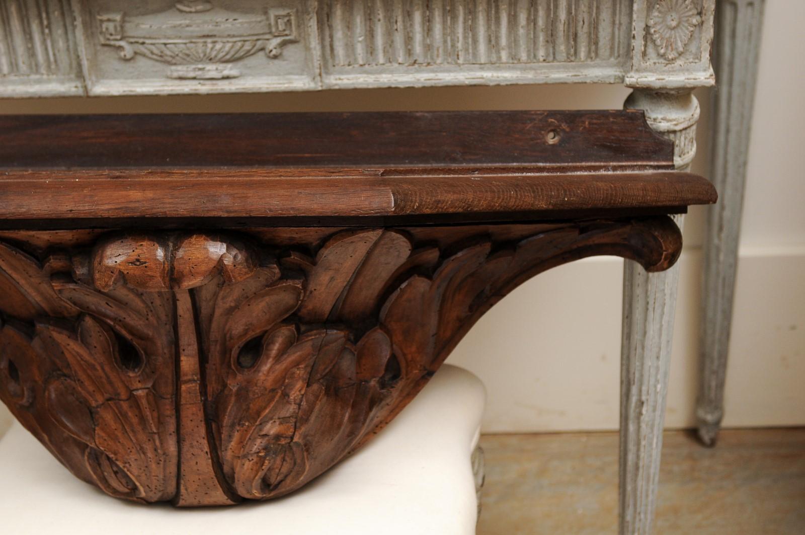 Pair of French Baroque 17th Century Wooden Wall Brackets with Carved Foliage 2
