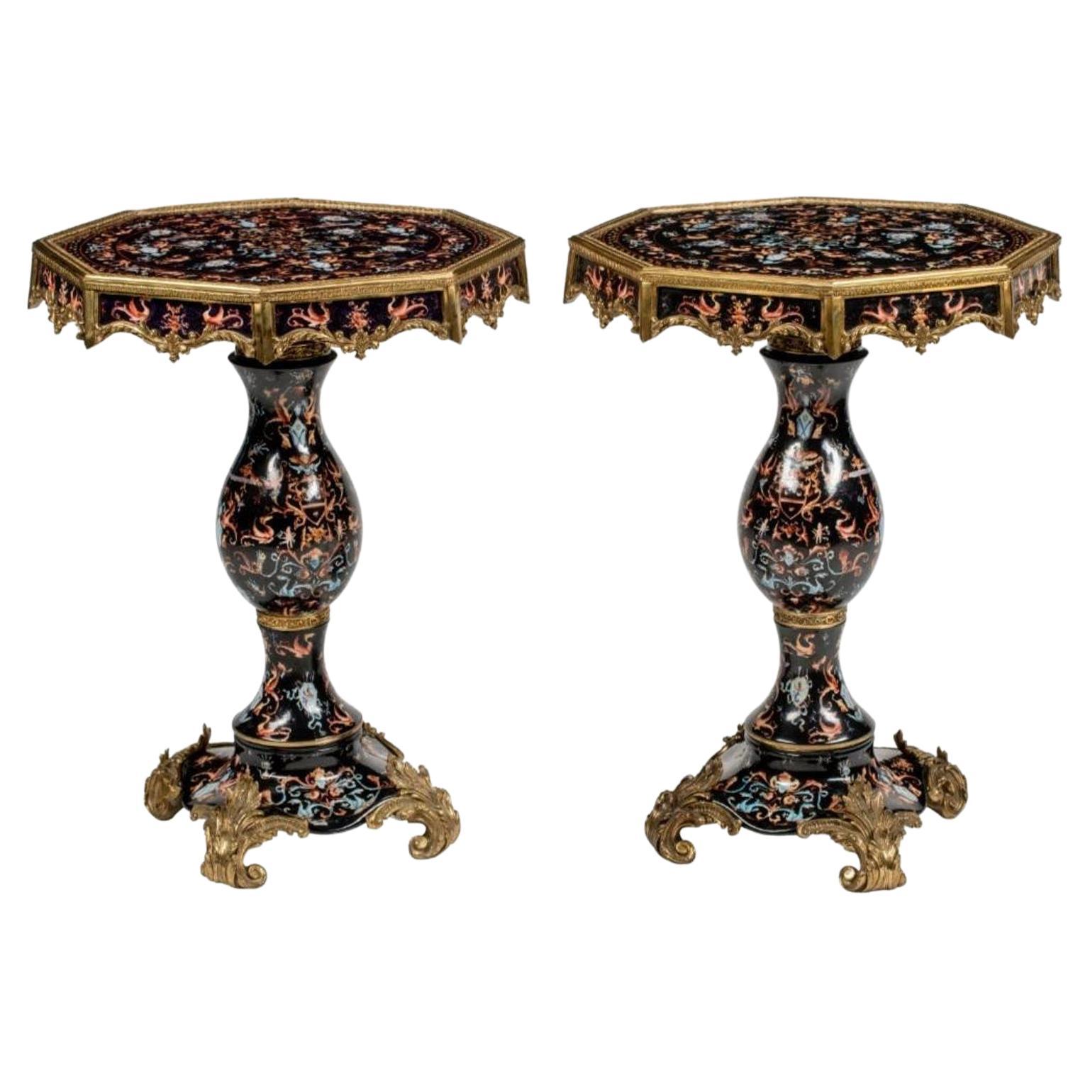 Pair of French Baroque Gilt Bronze Mounted Porcelain Side Tables