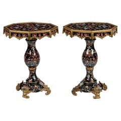 Pair of French Baroque Gilt Bronze Mounted Porcelain Side Tables