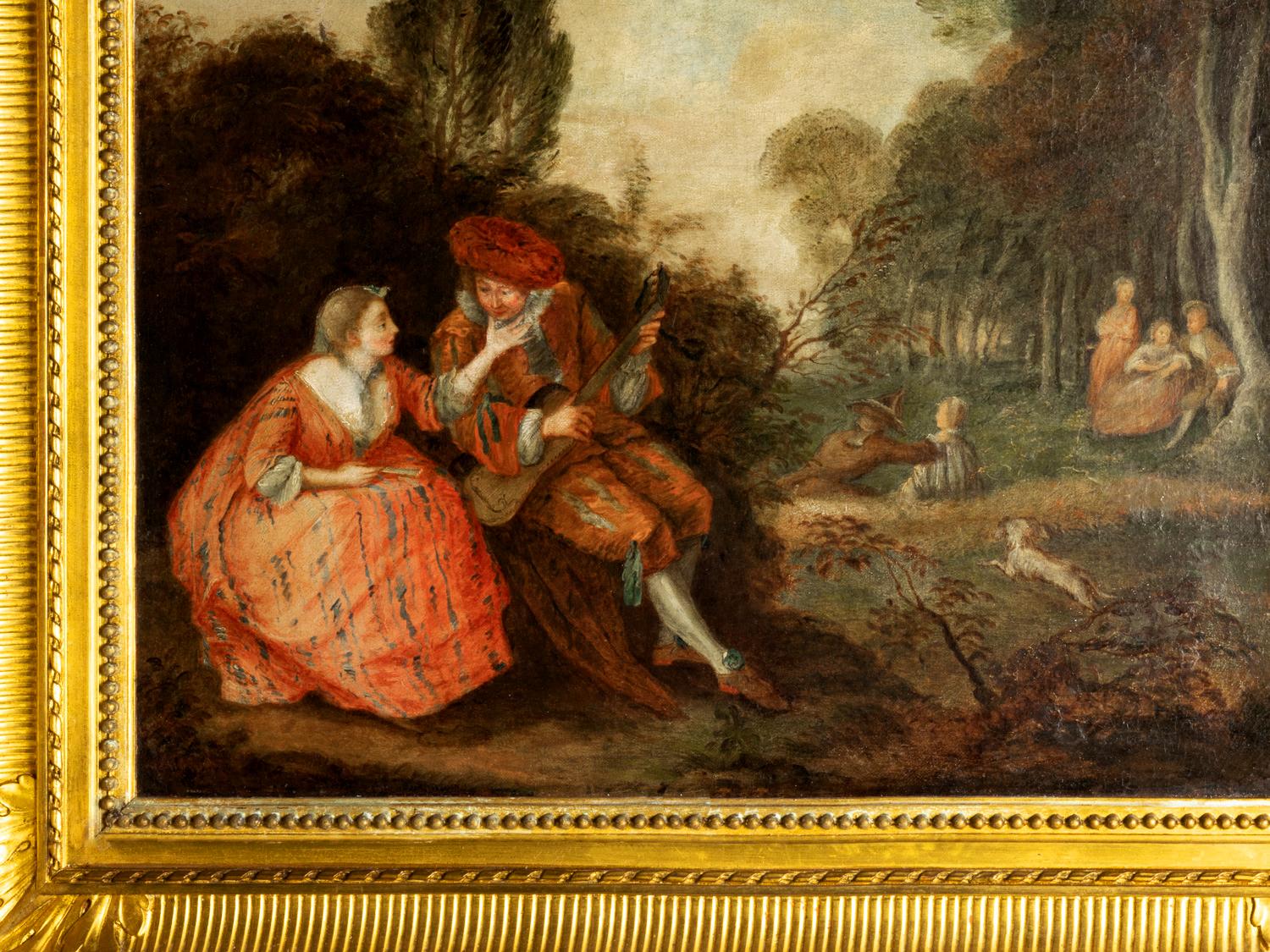 Paire de peintures à l'huile baroques françaises, d'après Jean-Antoine Watteau en vente 3