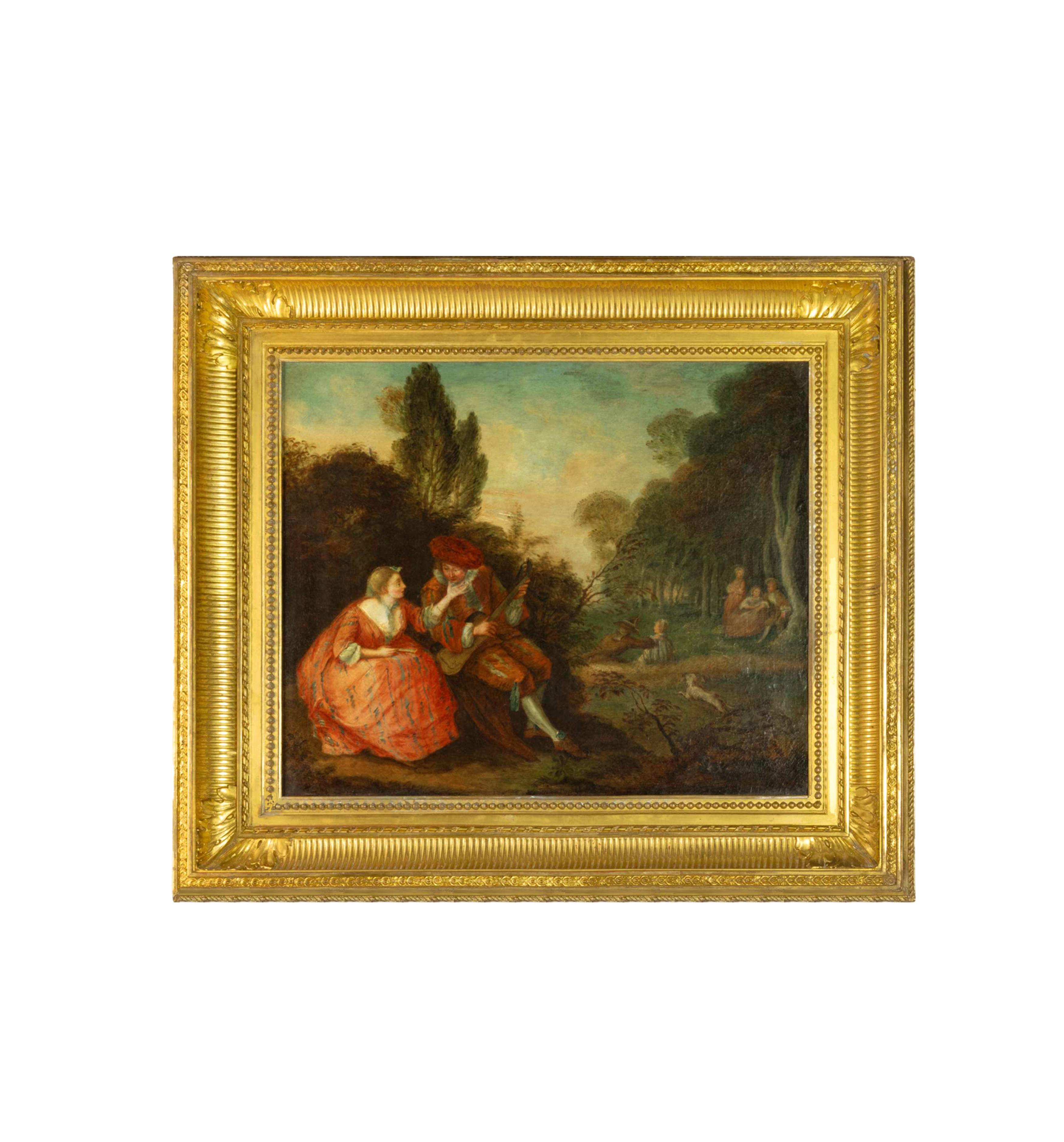Paire de peintures à l'huile baroques françaises, d'après Jean-Antoine Watteau en vente 5
