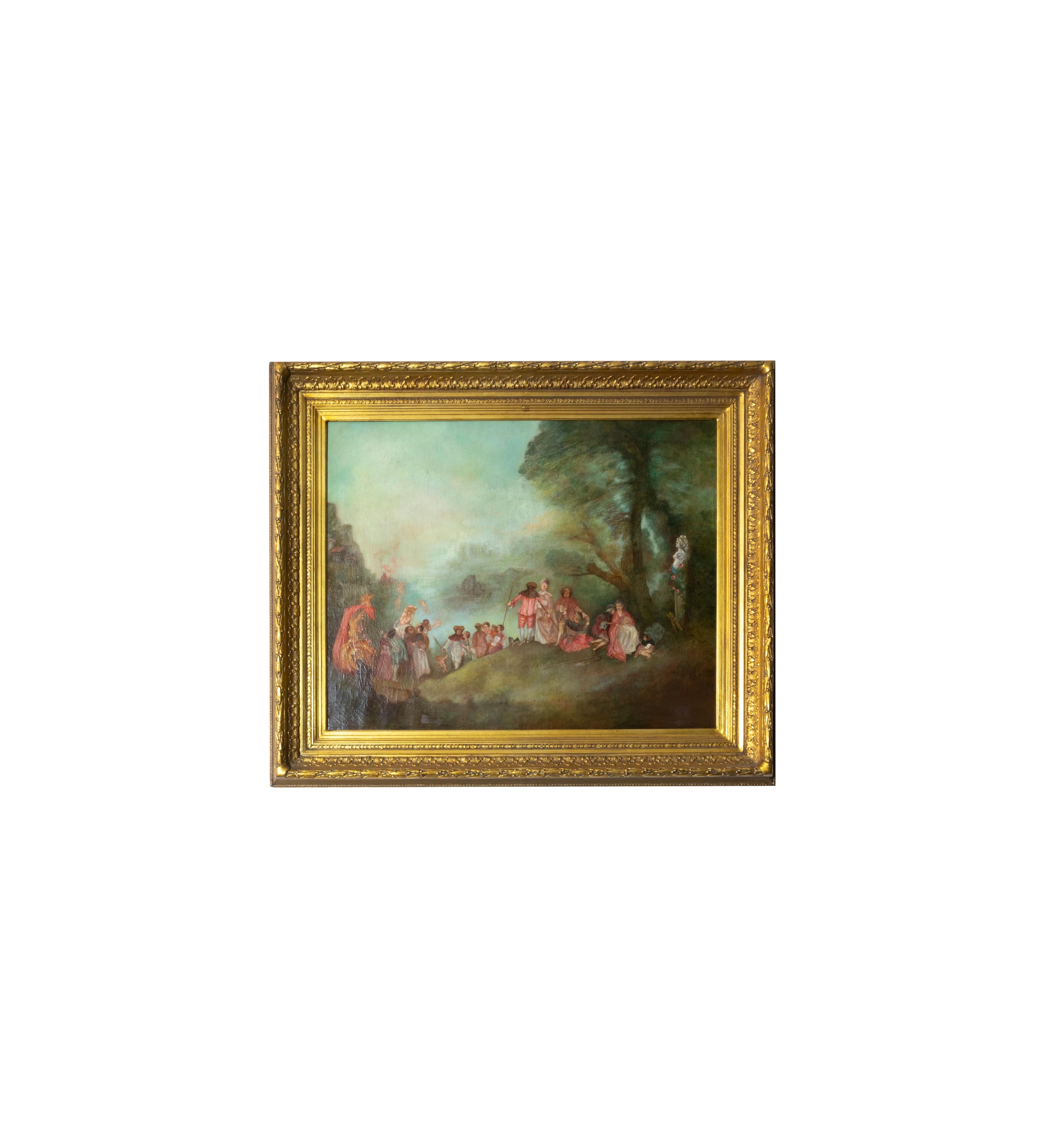 Toile Paire de peintures à l'huile baroques françaises, d'après Jean-Antoine Watteau en vente