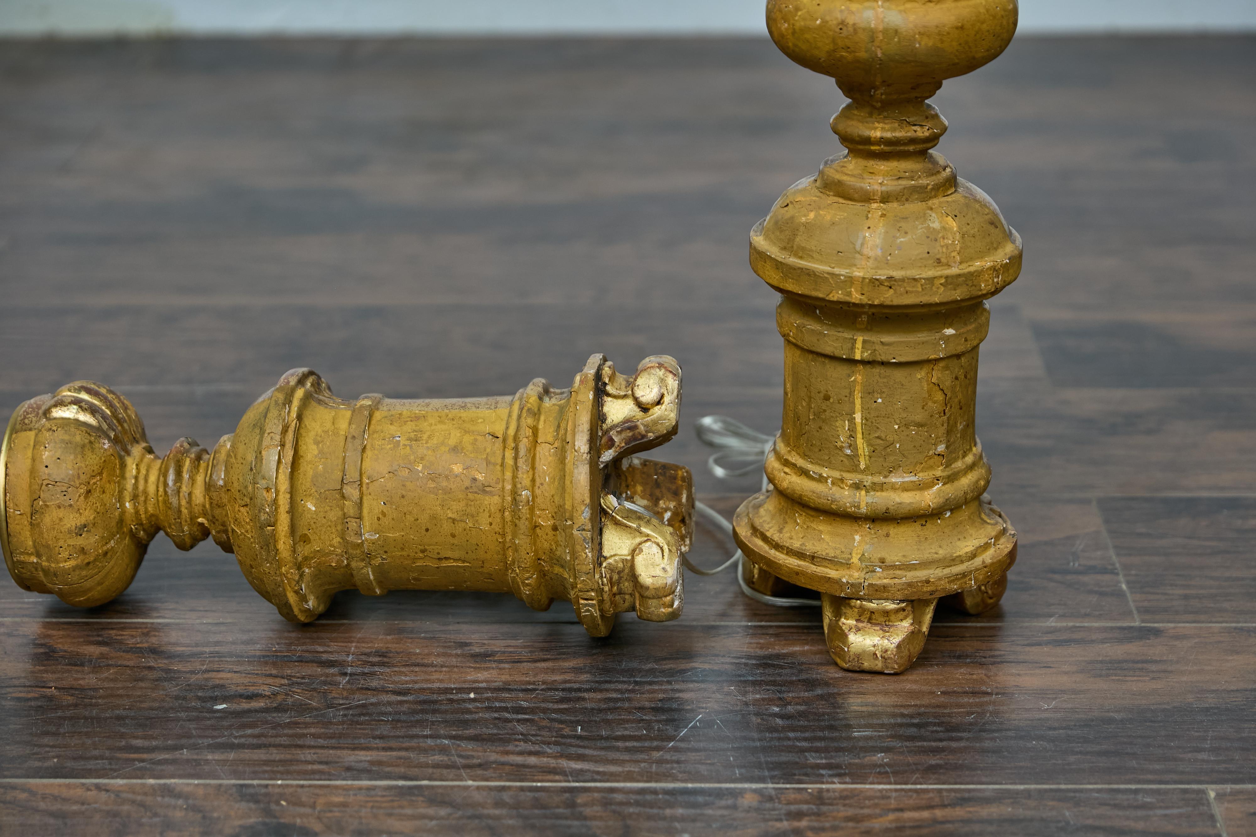 Pair of French Baroque Revival 19th Century Giltwood Fragments Made into Lamps For Sale 6