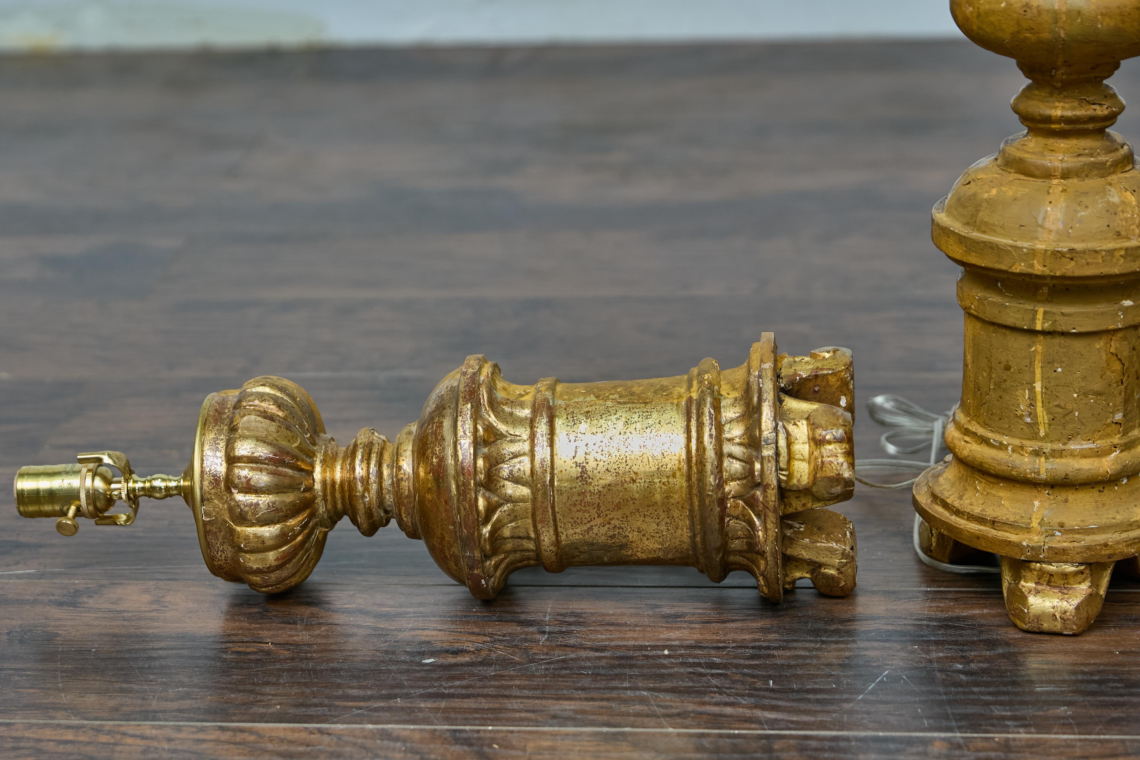 Pair of French Baroque Revival 19th Century Giltwood Fragments Made into Lamps For Sale 8