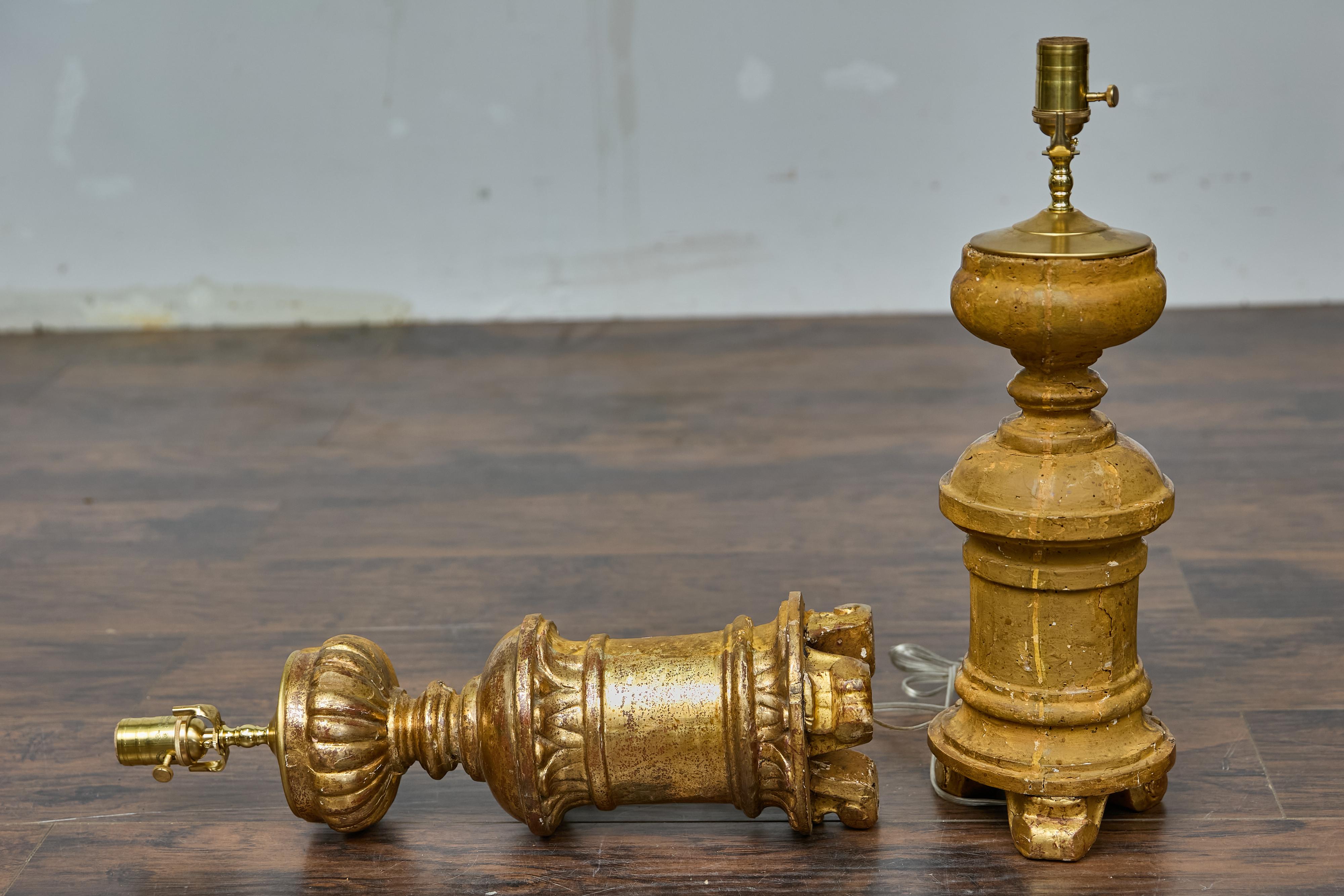 Pair of French Baroque Revival 19th Century Giltwood Fragments Made into Lamps For Sale 9
