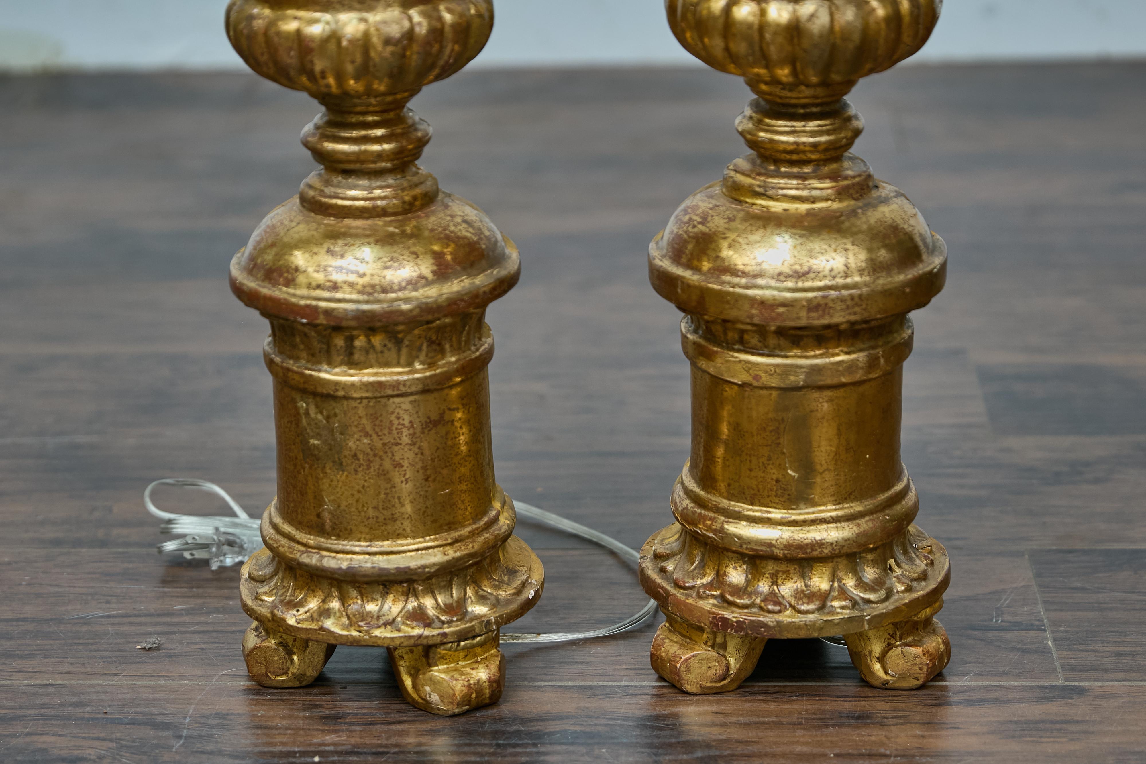 Pair of French Baroque Revival 19th Century Giltwood Fragments Made into Lamps In Good Condition For Sale In Atlanta, GA