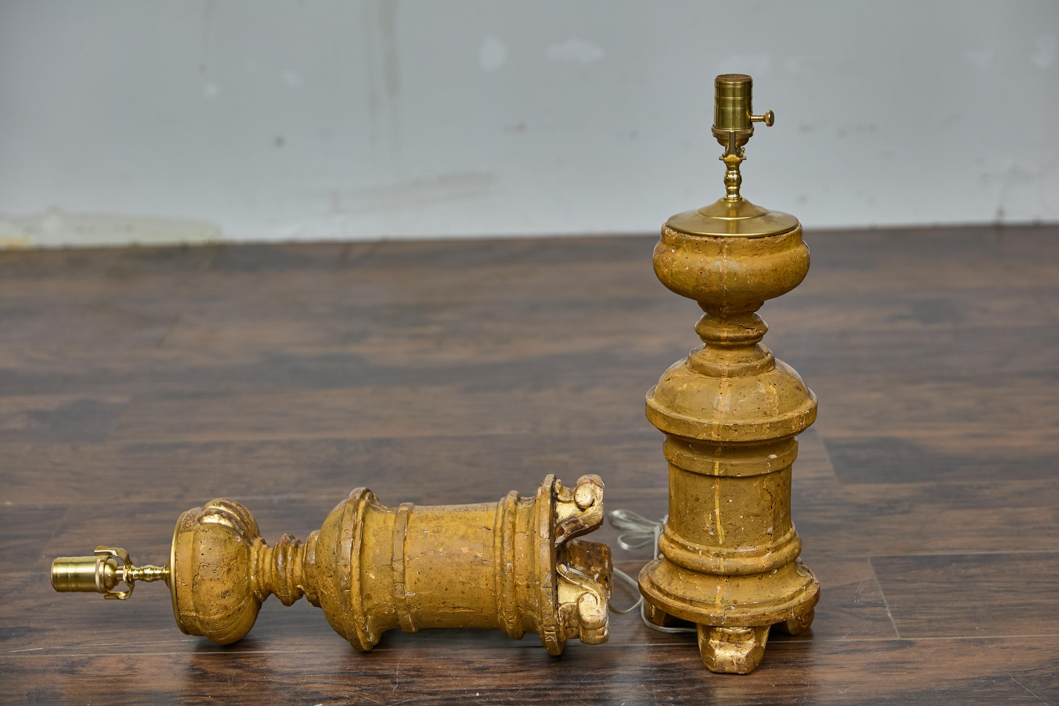 Pair of French Baroque Revival 19th Century Giltwood Fragments Made into Lamps For Sale 4