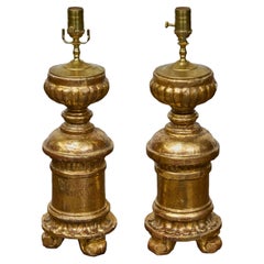 Pair of French Baroque Revival 19th Century Giltwood Fragments Made into Lamps