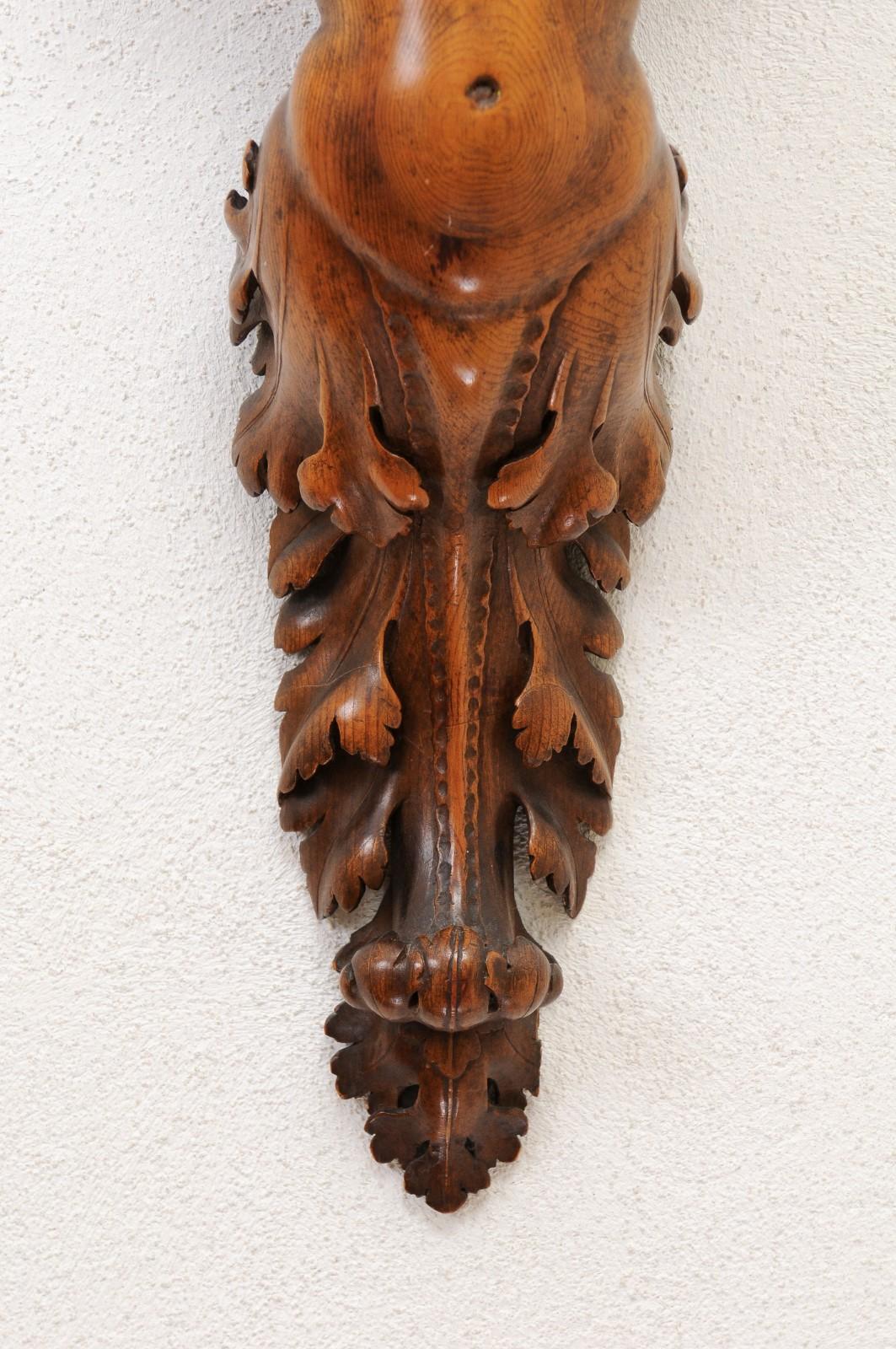 Pair of French Baroque Style 1810s Walnut Wall Sconces with Carved Putti For Sale 13