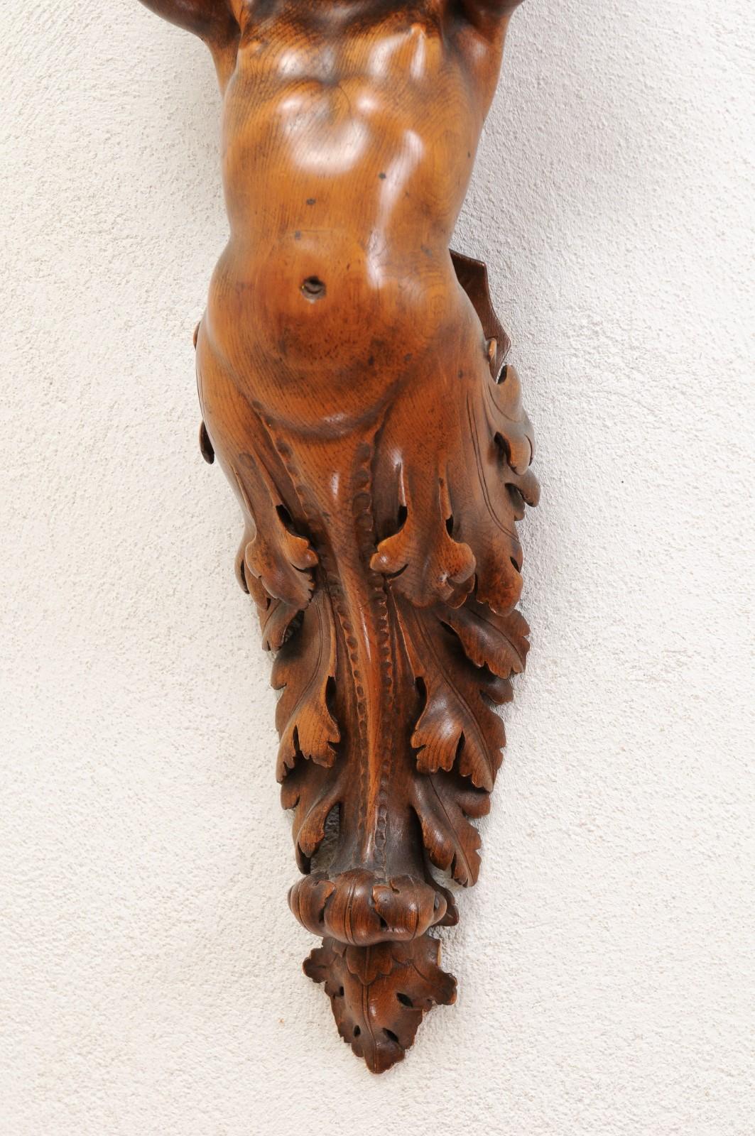 Pair of French Baroque Style 1810s Walnut Wall Sconces with Carved Putti For Sale 1