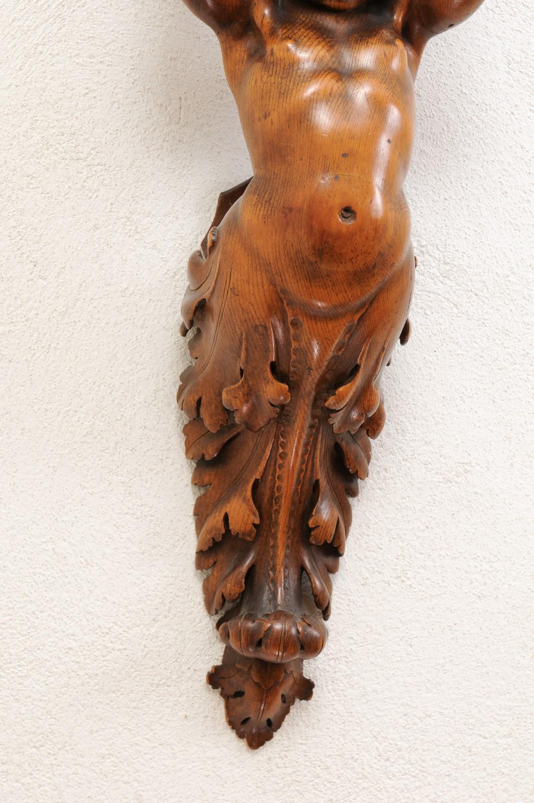 Pair of French Baroque Style 1810s Walnut Wall Sconces with Carved Putti For Sale 4
