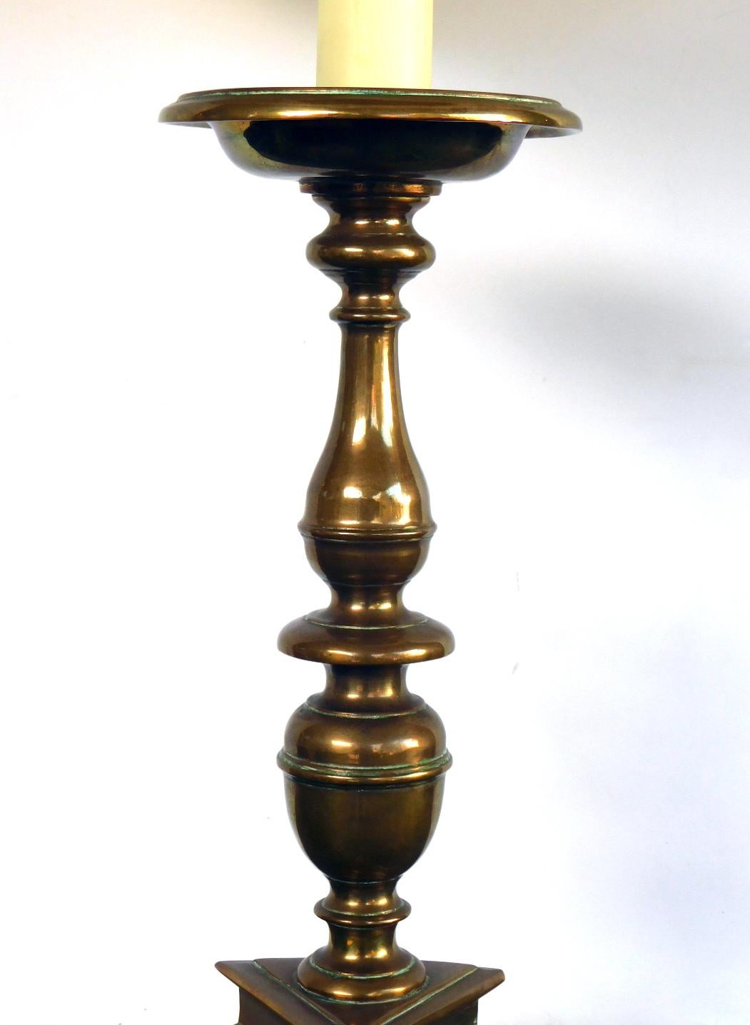 Pair of French Baroque Style Bronze Pricket Sticks Now Mounted as Lamps In Good Condition In San Francisco, CA