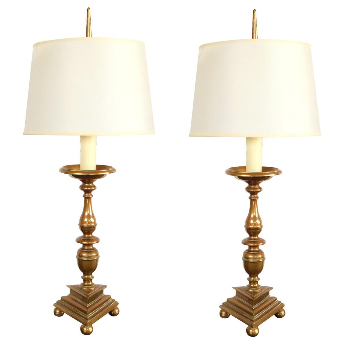 Pair of French Baroque Style Bronze Pricket Sticks Now Mounted as Lamps