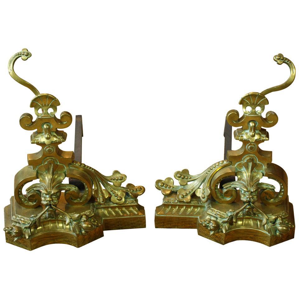 Pair of French Baroque Style French Dragon Andirons For Sale