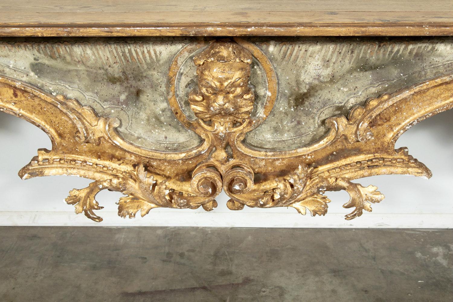 French Baroque Style Painted and Parcel Gilt Fragment Console Table In Good Condition In Birmingham, AL