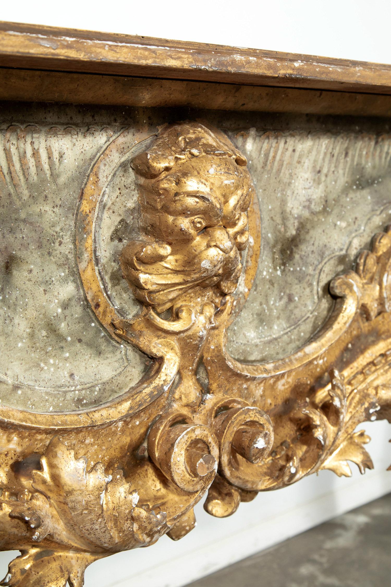 Giltwood French Baroque Style Painted and Parcel Gilt Fragment Console Table