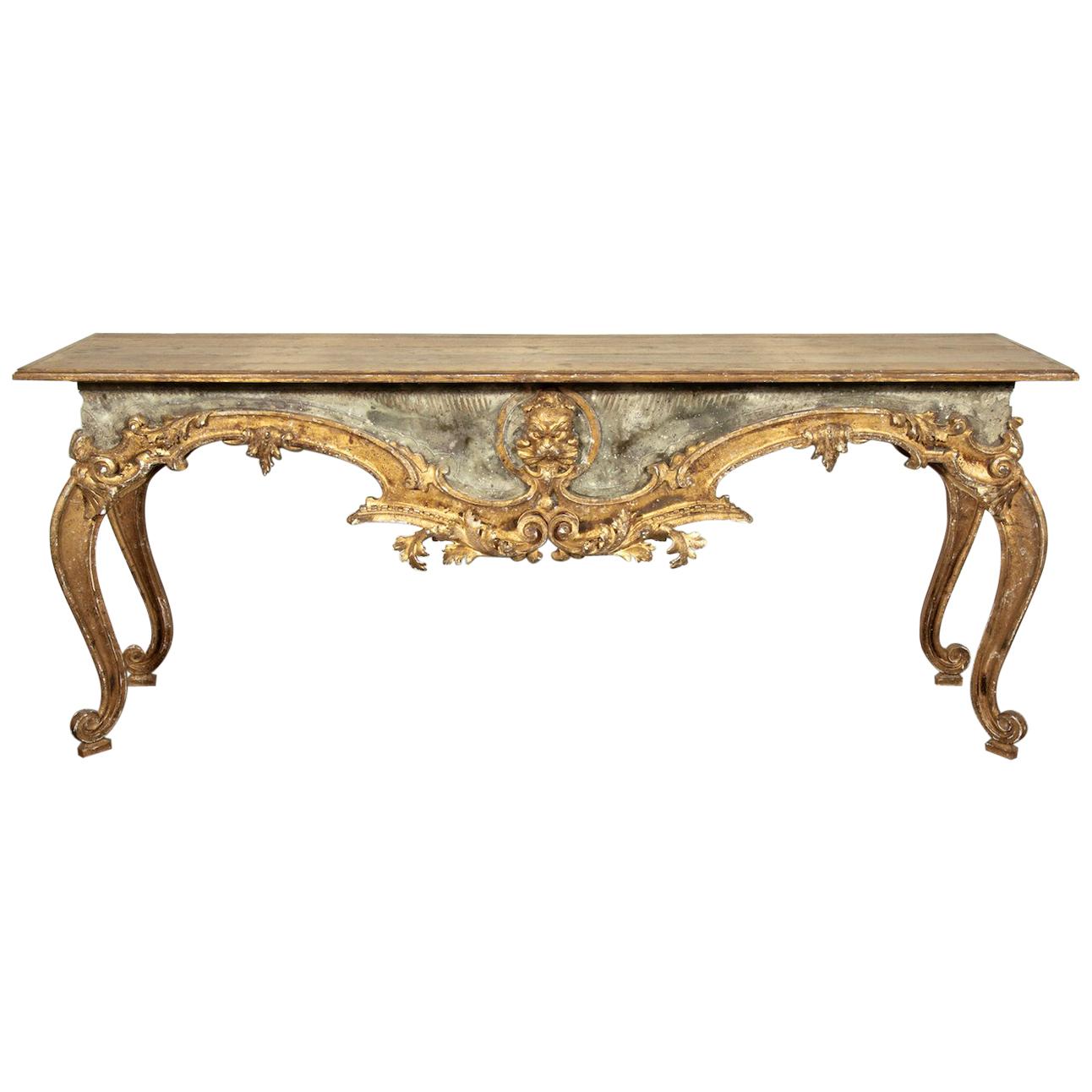 French Baroque Style Painted and Parcel Gilt Fragment Console Table