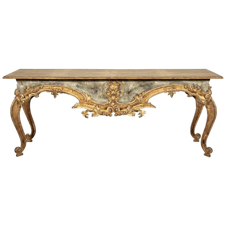 Paar Französische Barock Stil Bemalte und Teilweise Vergoldete Fragment Konsolentische 1