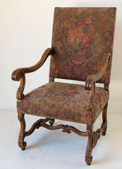 Pair of French Baroque Walnut Armchairs Provincial Fauteuils à la Reine