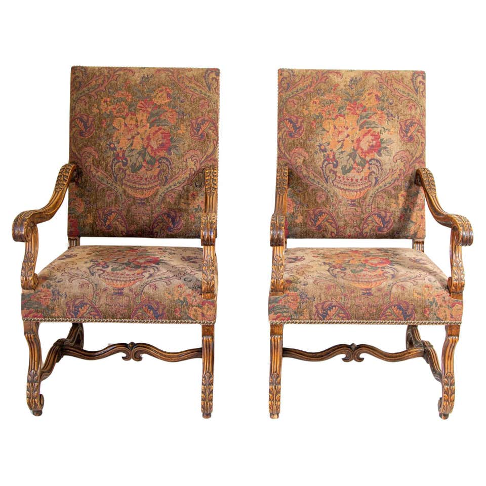 Pair of Asnaghi Fauteuil Baroque Rococo Armchairs in Floral Silk and ...