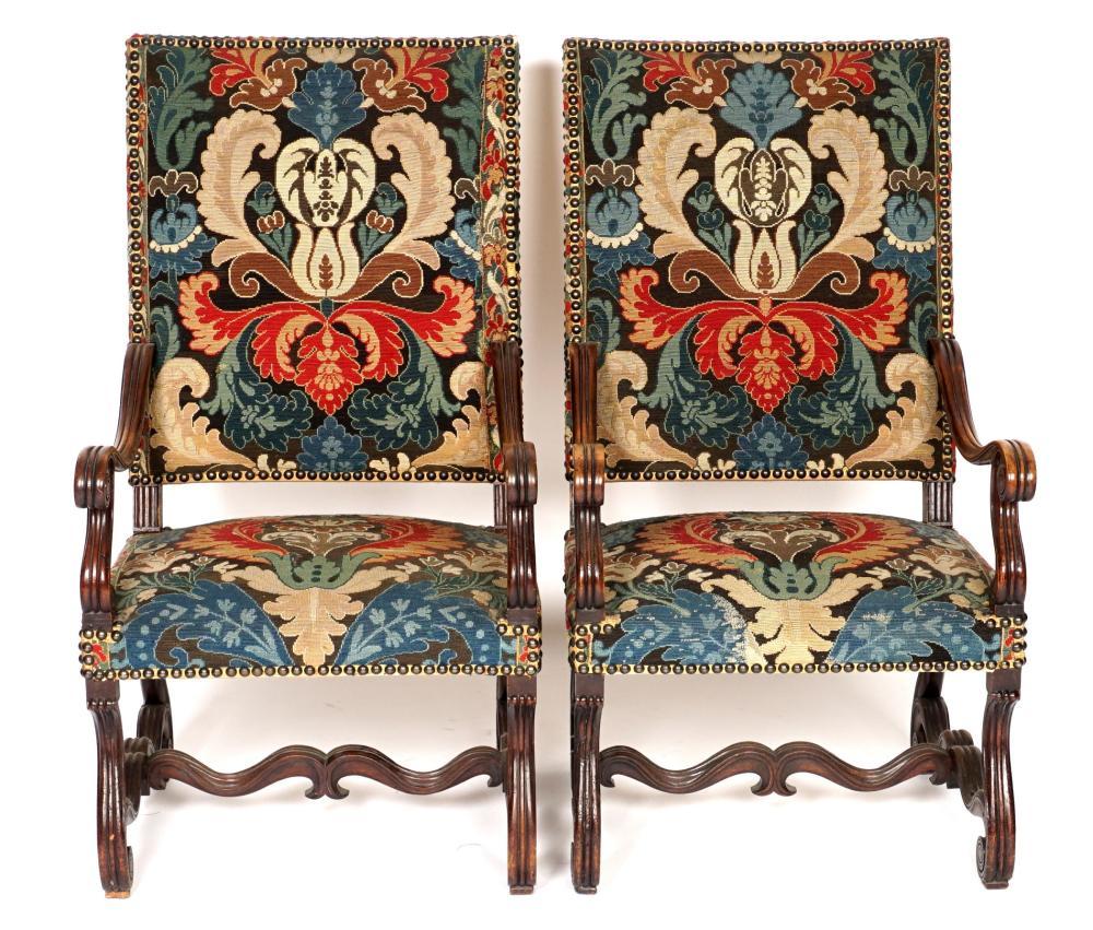 Pair of French Baroque Walnut Needlework Armchairs of the Late 17th Century In Good Condition For Sale In Essex, MA
