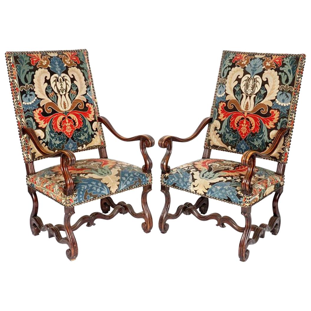 Pair of French Baroque Walnut Needlework Armchairs of the Late 17th Century