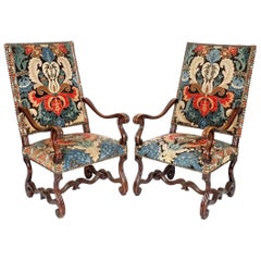 Antique Pair of French Baroque Walnut Needlework Armchairs of the Late 17th Century