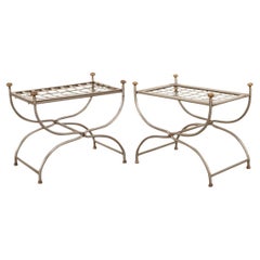 Pair of French Basket Weave Metal Stools