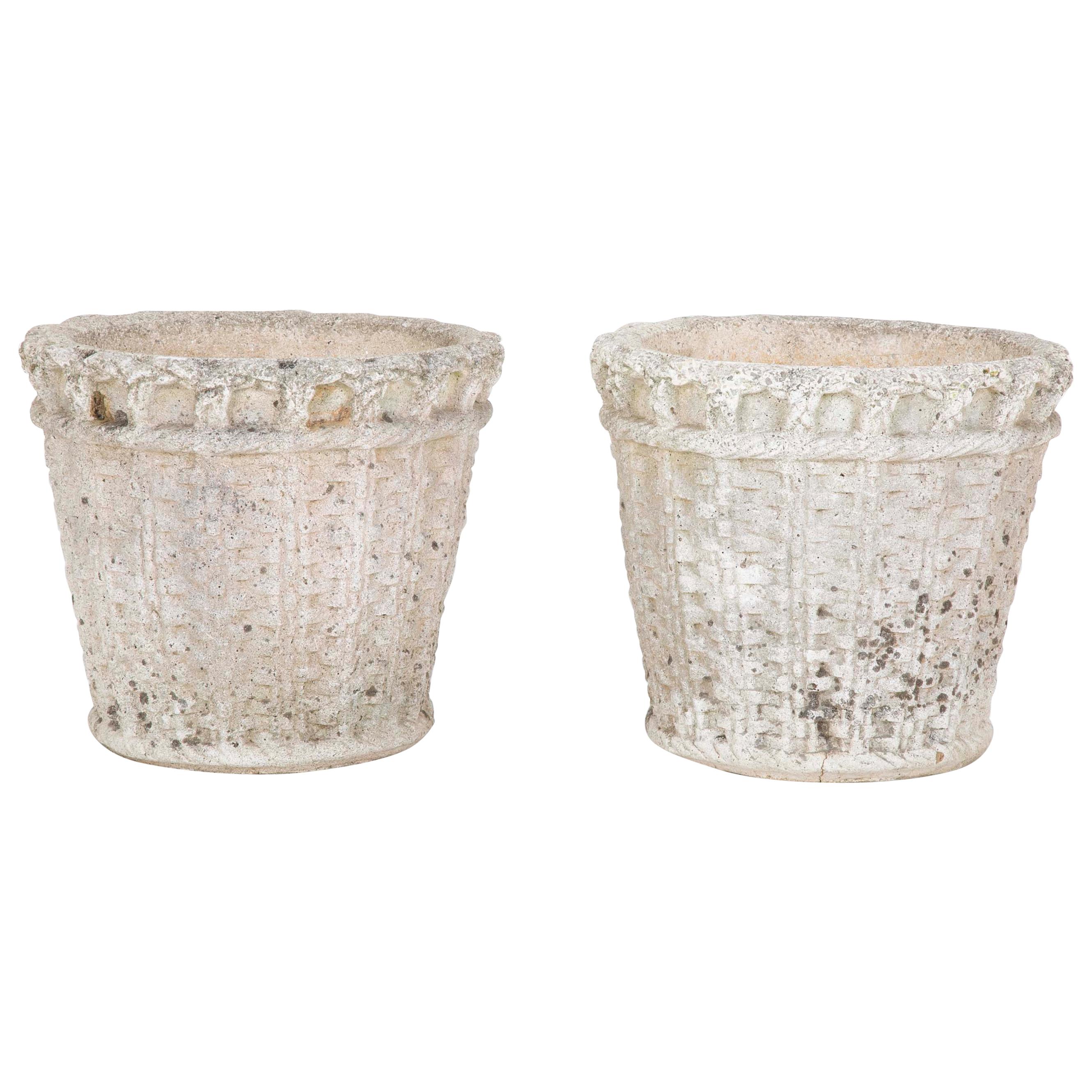 Pair of French Basket Weave Planters 