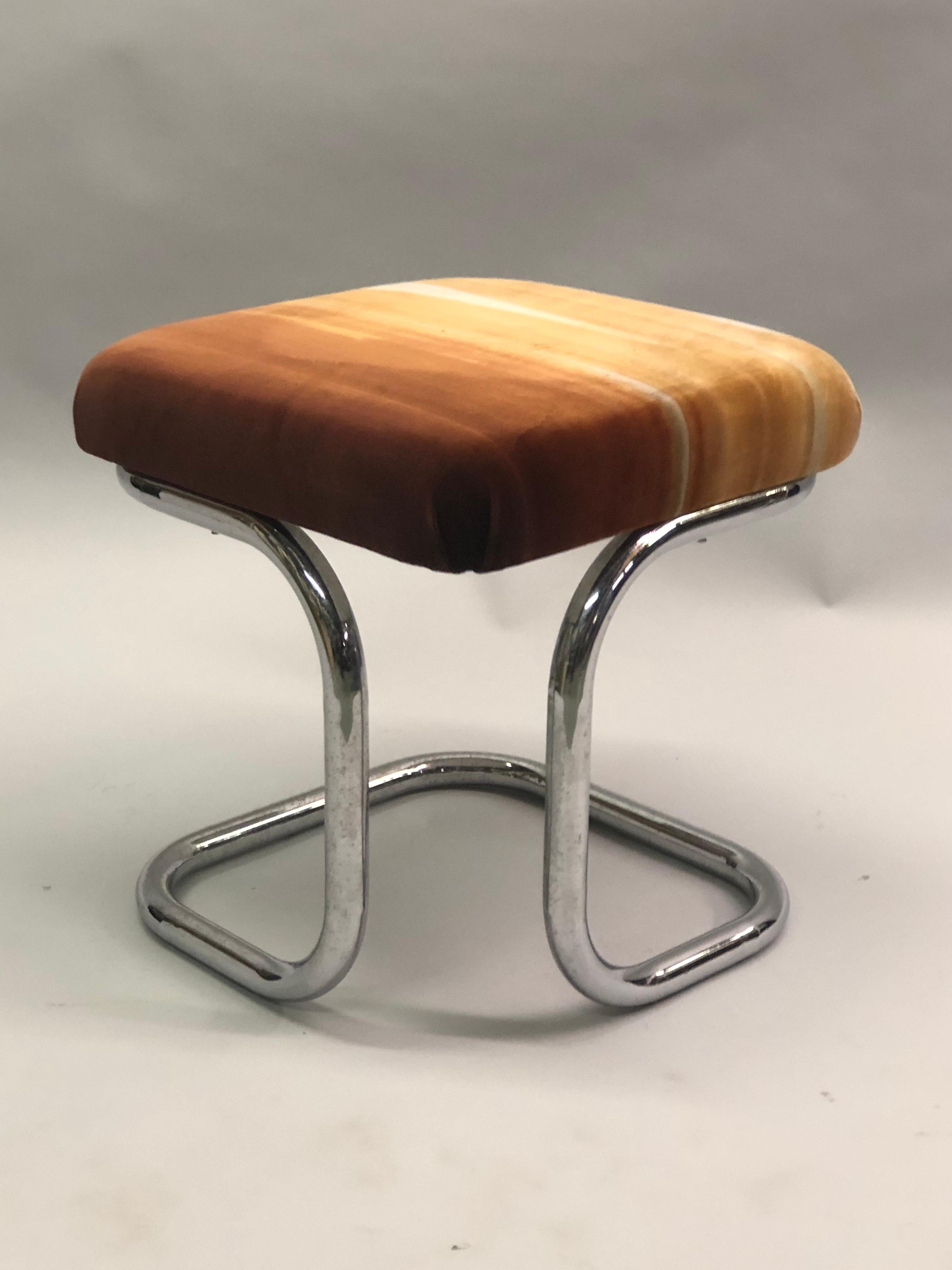 Pair of French Modernist ‘Bauhaus’ Stools with Upholstered Seats by Hermès For Sale 4