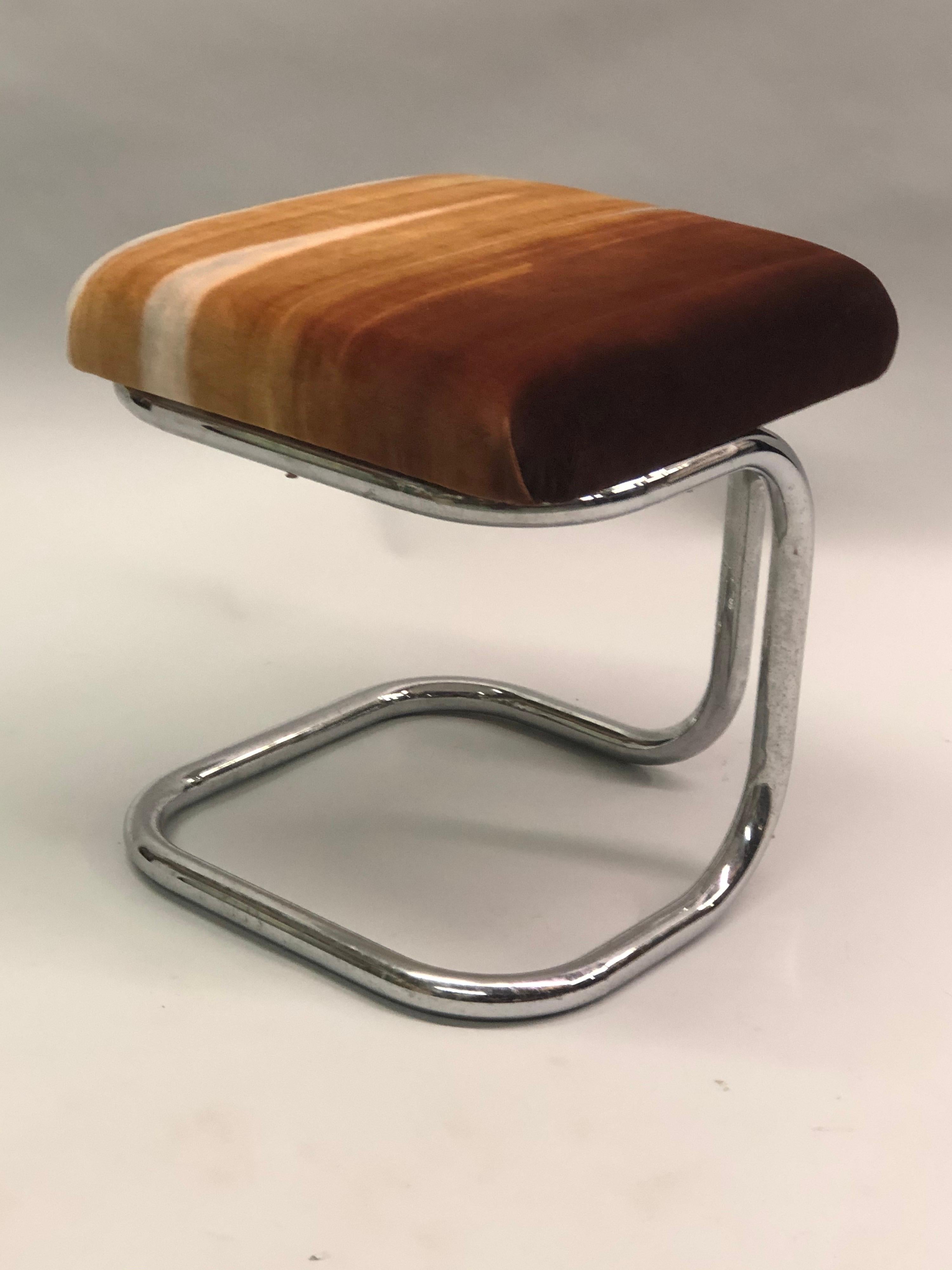 Pair of French Modernist ‘Bauhaus’ Stools with Upholstered Seats by Hermès For Sale 5