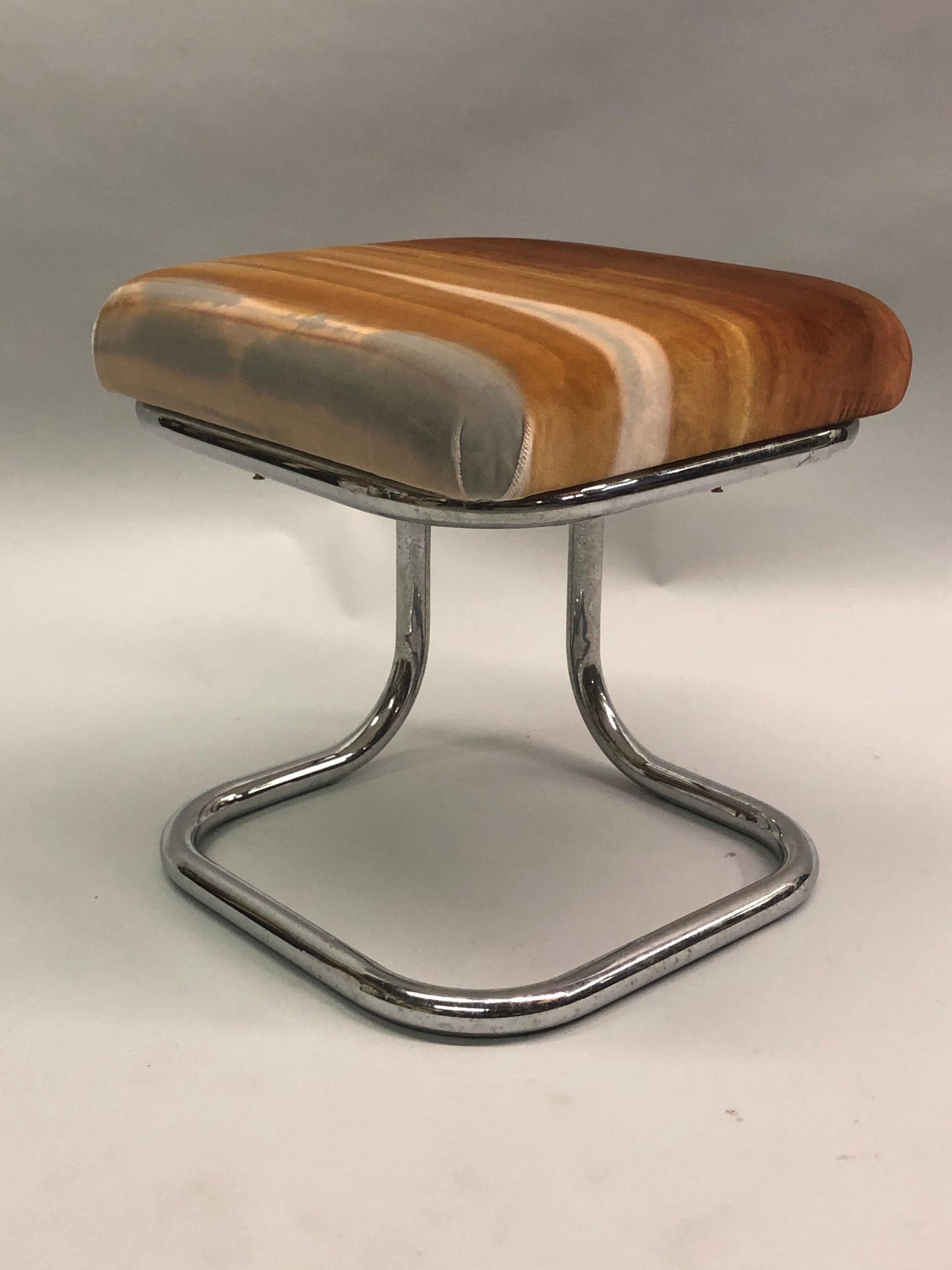 Pair of French Modernist ‘Bauhaus’ Stools with Upholstered Seats by Hermès For Sale 6
