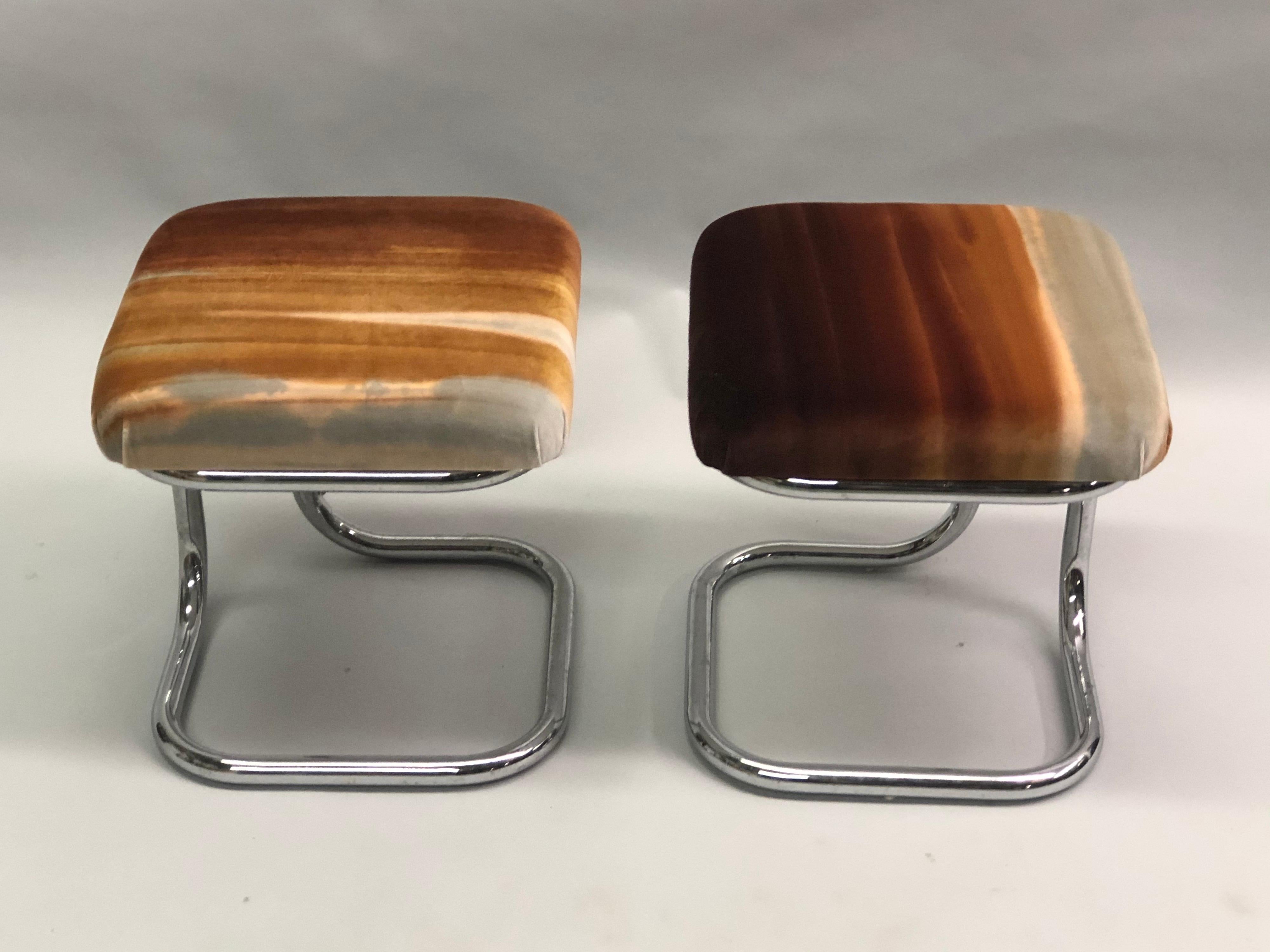 Pair of French Modernist ‘Bauhaus’ Stools with Upholstered Seats by Hermès In Good Condition For Sale In New York, NY