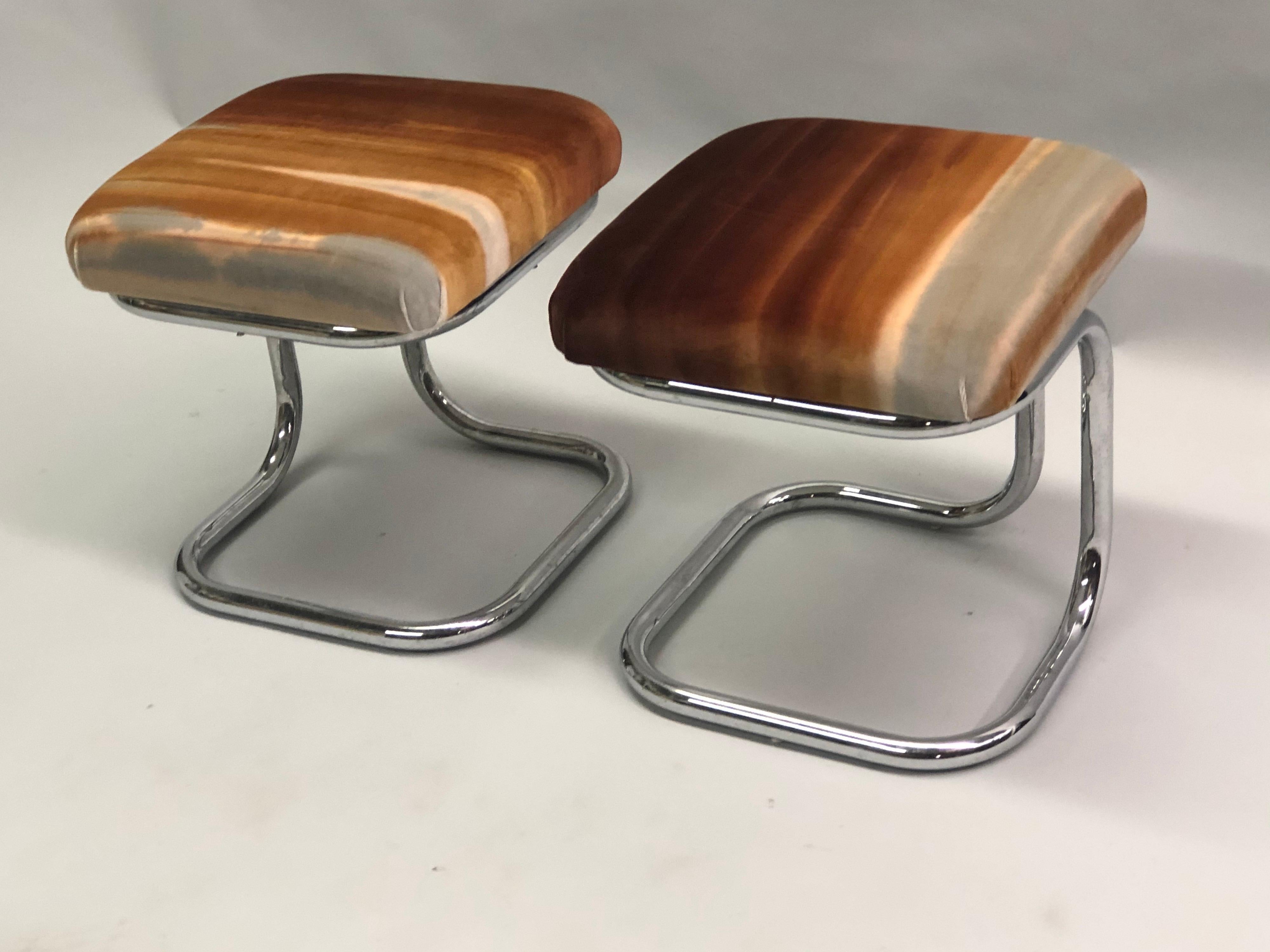 20th Century Pair of French Modernist ‘Bauhaus’ Stools with Upholstered Seats by Hermès For Sale