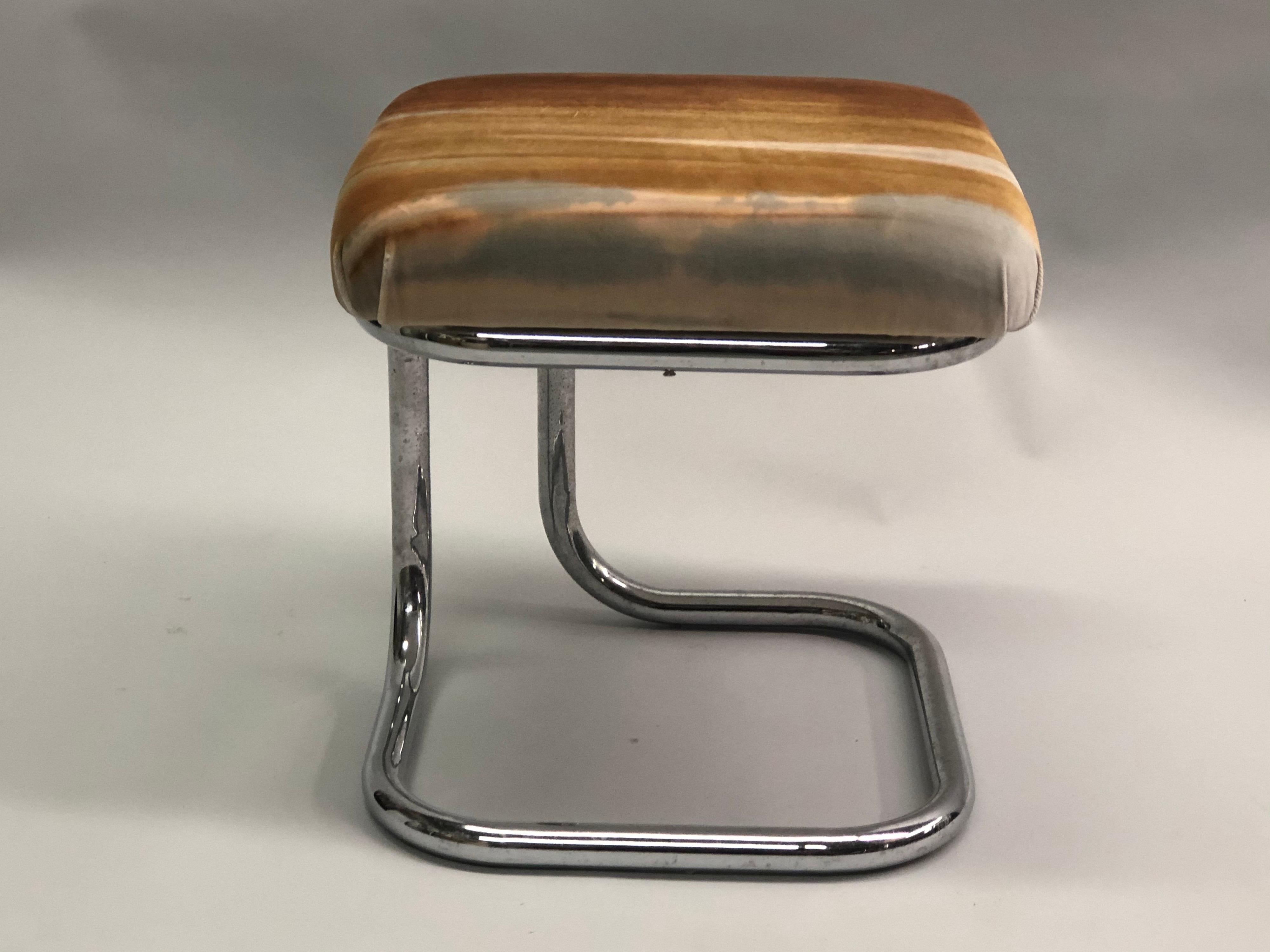 Pair of French Modernist ‘Bauhaus’ Stools with Upholstered Seats by Hermès For Sale 1