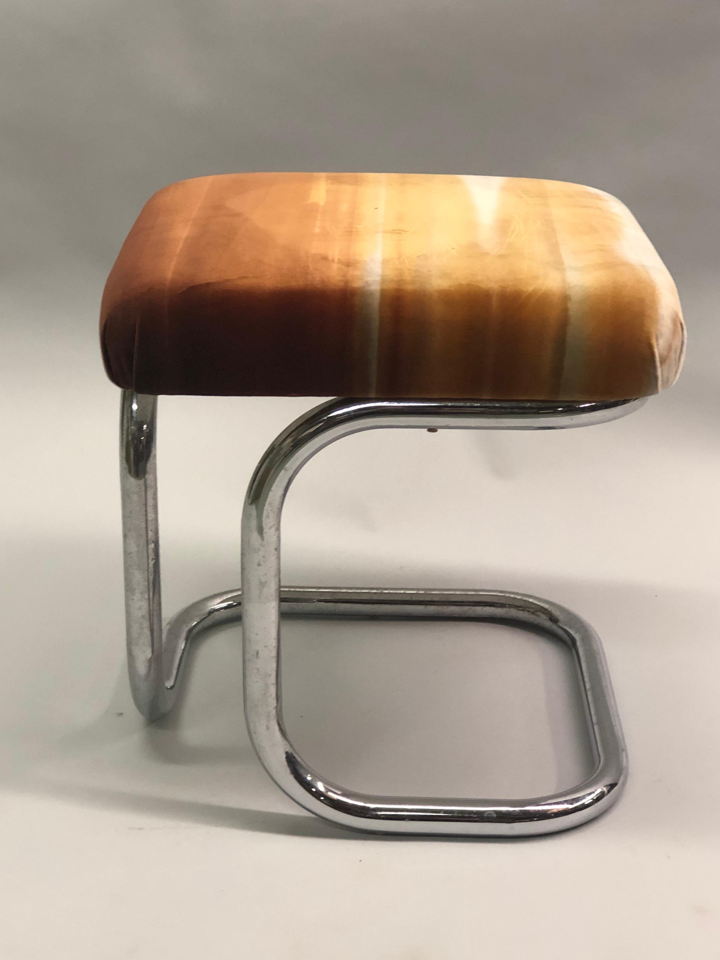 Pair of French Modernist ‘Bauhaus’ Stools with Upholstered Seats by Hermès For Sale 2