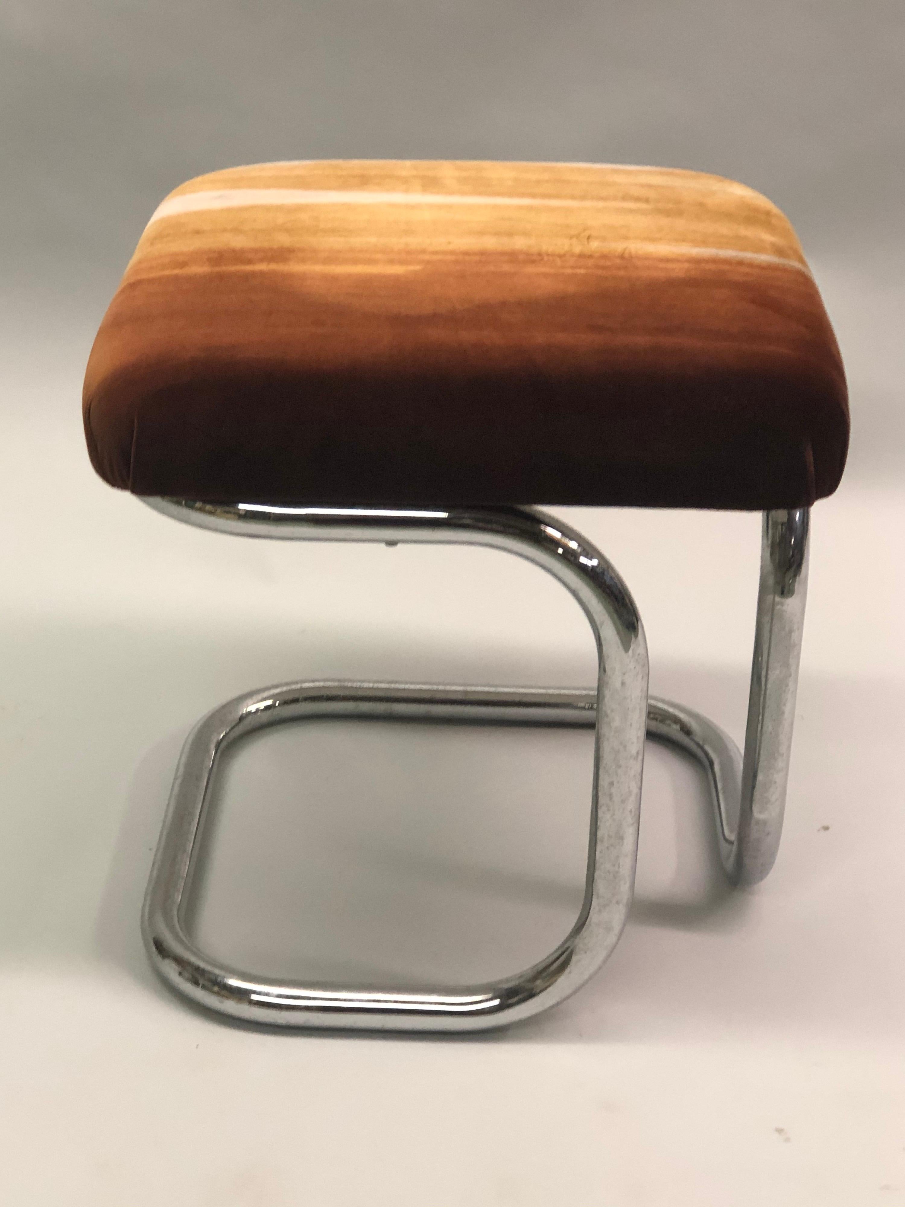 Pair of French Modernist ‘Bauhaus’ Stools with Upholstered Seats by Hermès For Sale 3
