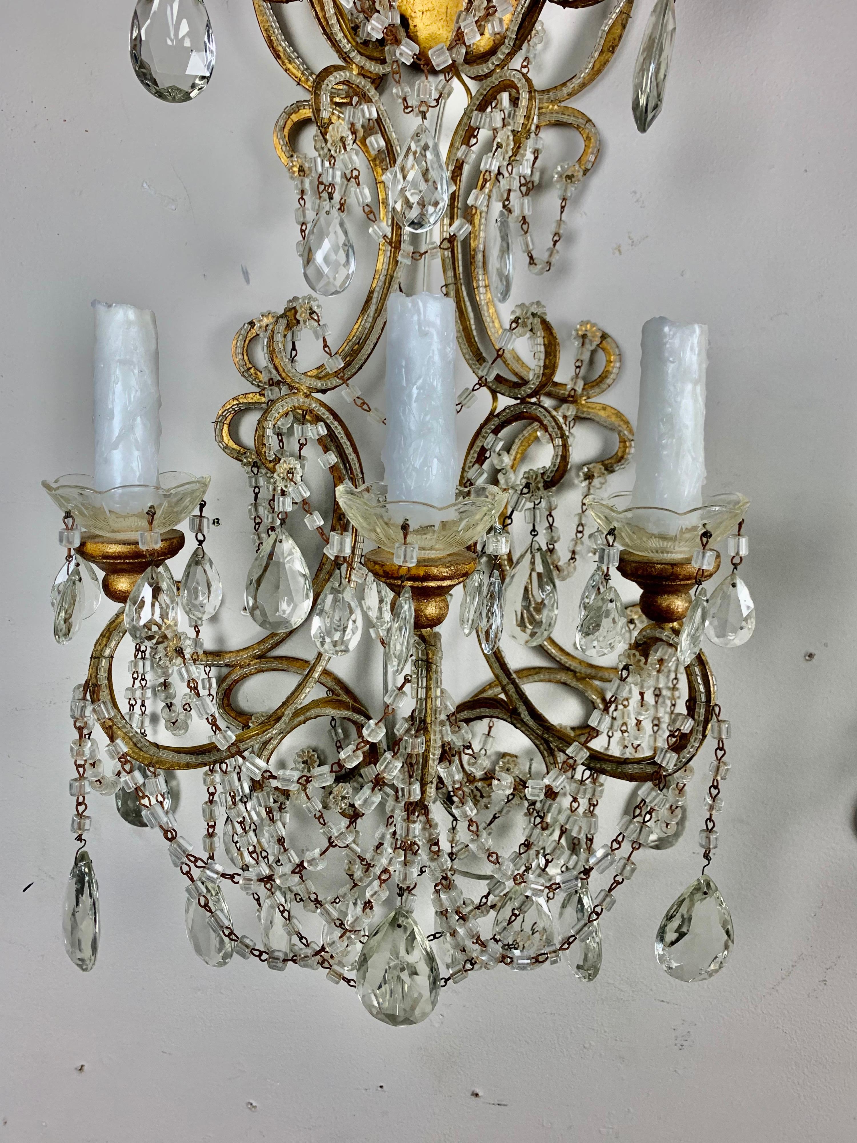 Pair of French Beaded 6-Light Sconces, C. 1940 For Sale 2
