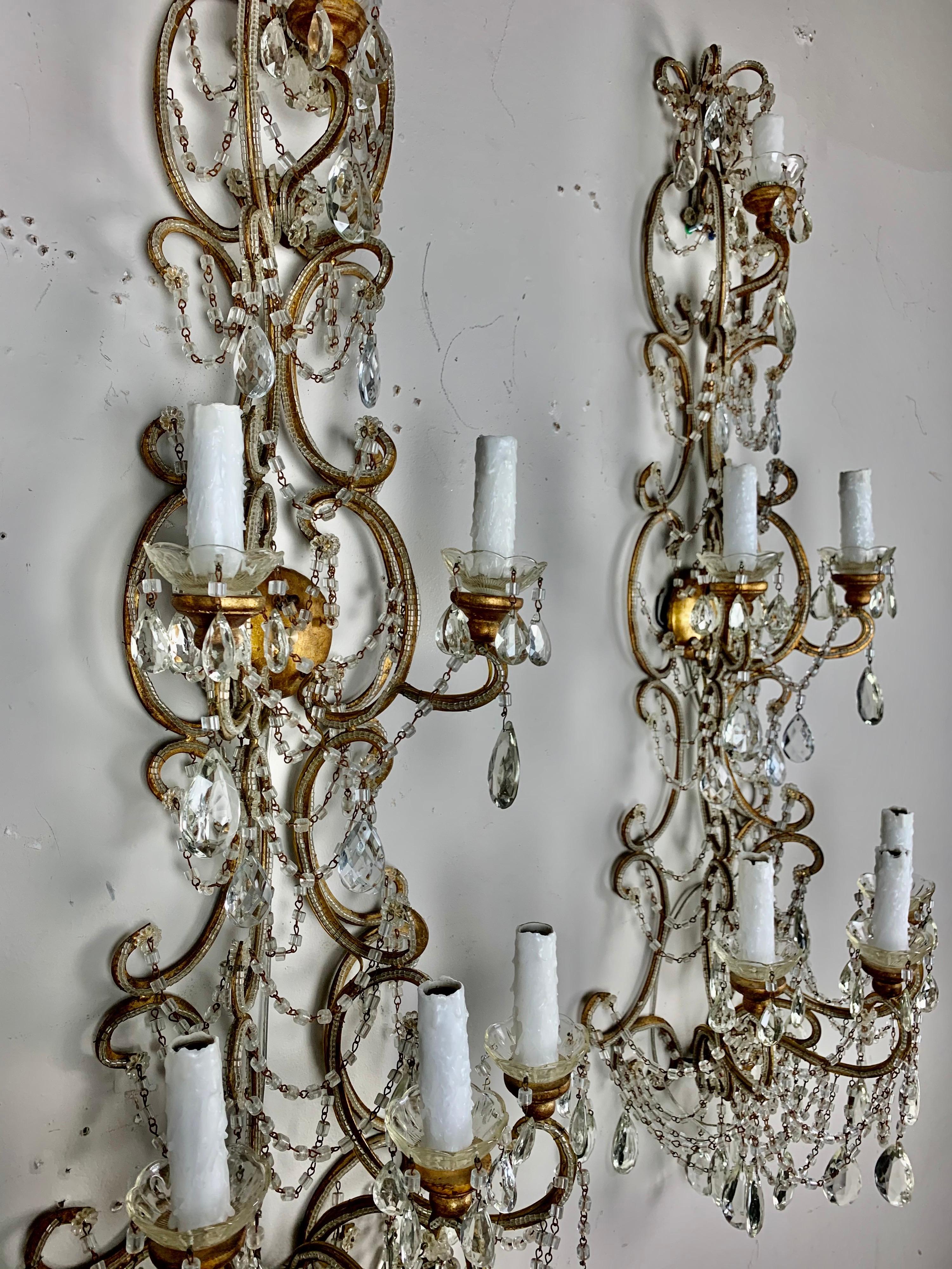 Pair of French Beaded 6-Light Sconces, C. 1940 For Sale 3