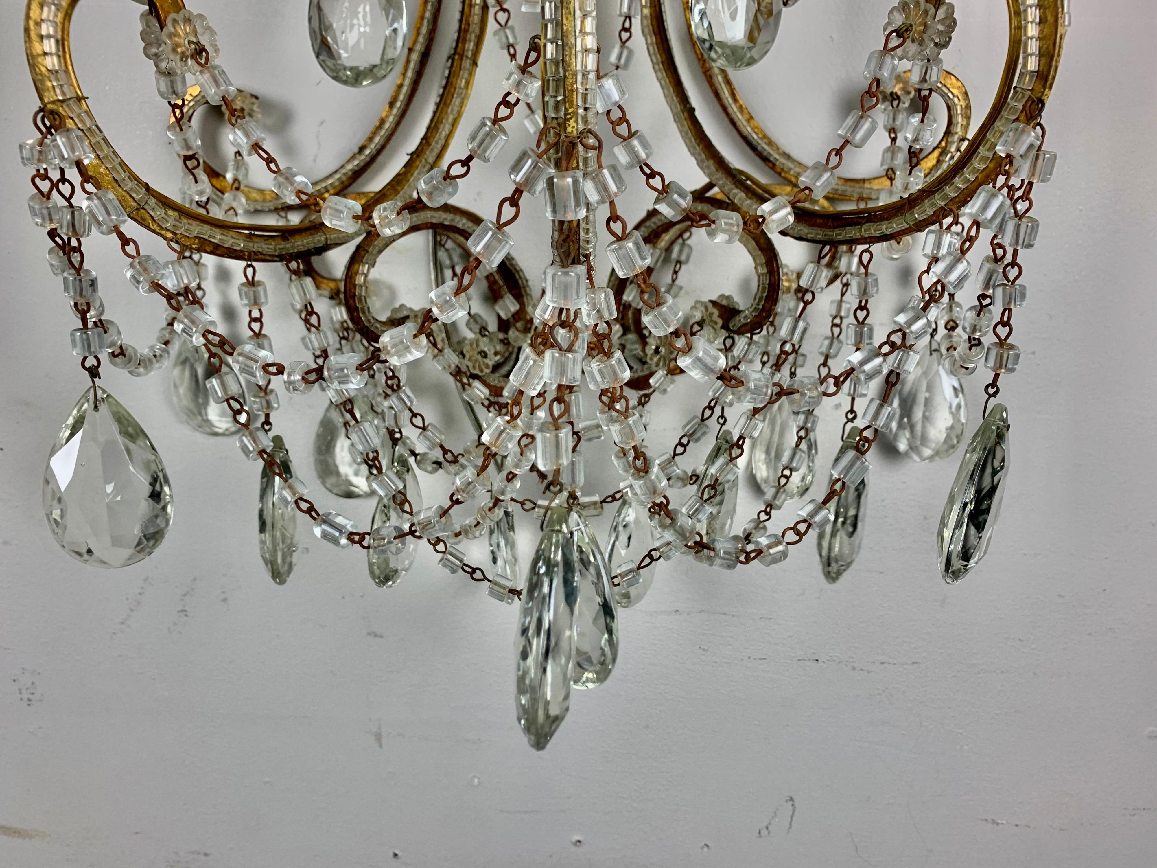 Gilt Pair of French Beaded 6-Light Sconces, C. 1940