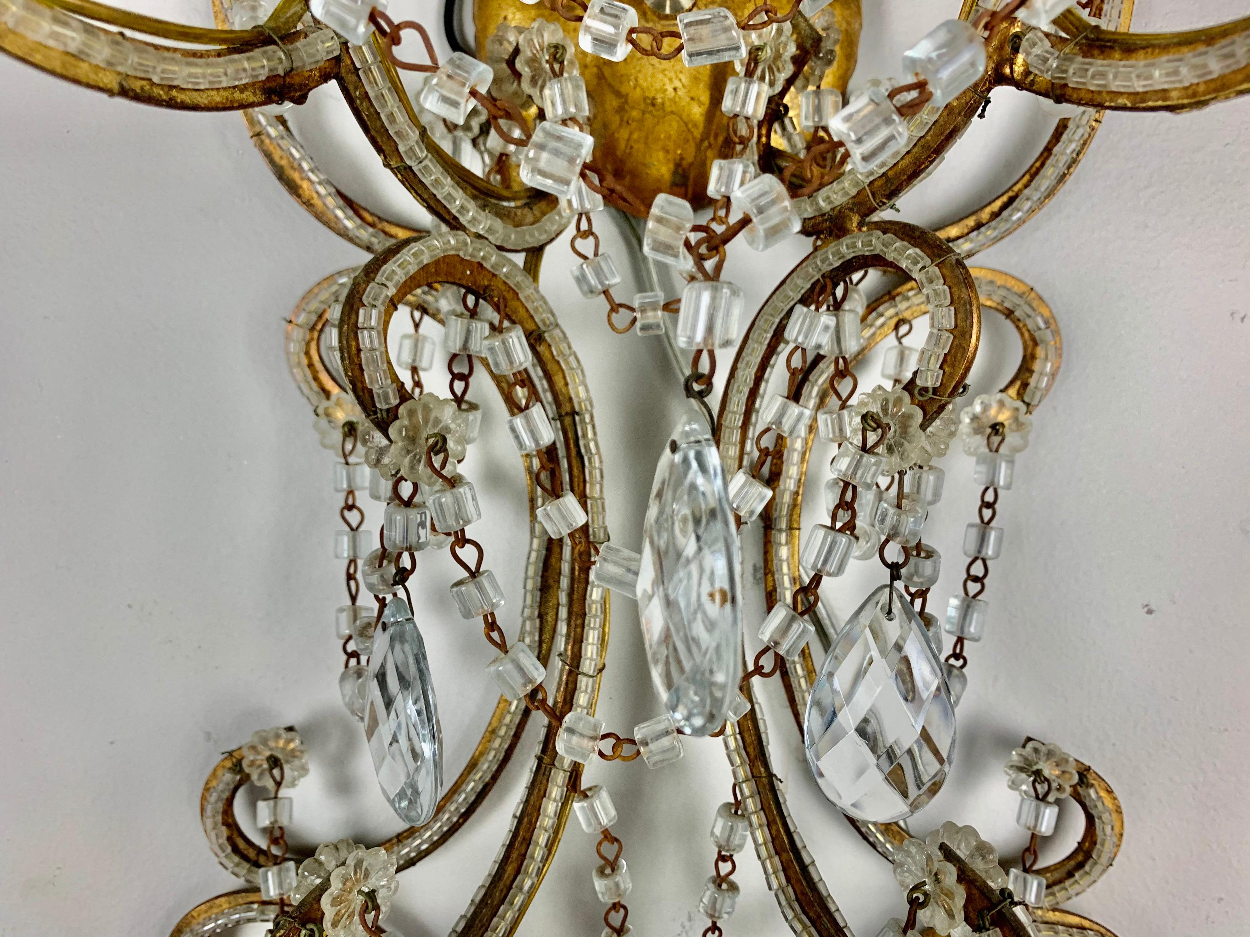 Pair of French Beaded 6-Light Sconces, C. 1940 In Good Condition In Los Angeles, CA