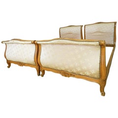 Pair of French Twin Beds to recover Singles Louis XV Scroll end circa 1920
