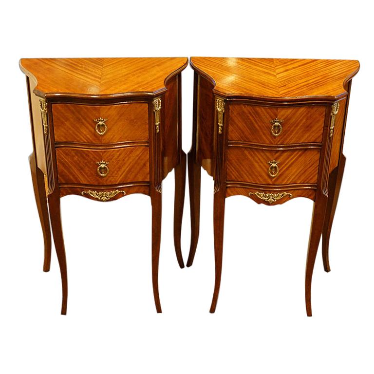 Pair of French Bedside Cabinets, Night Stands in Satinwood with Gilt Mounts at 1stDibs